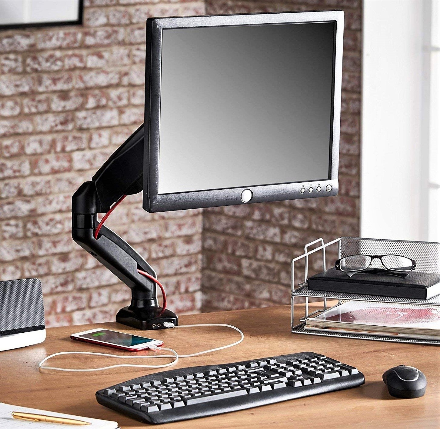 Gas Spring Single LCD Monitor Arm with USB & Audio Ports – Up Standesk