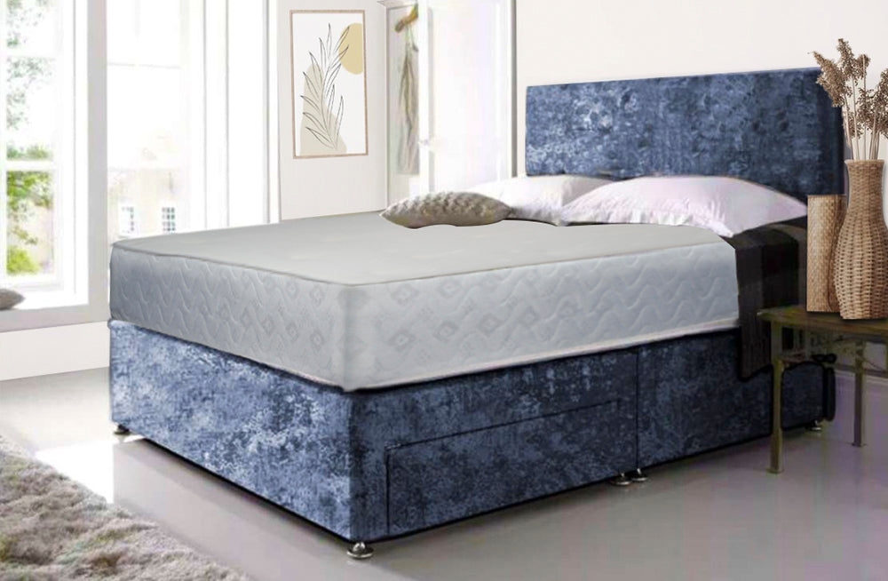 Gun Grey Crushed Velvet Divan Bed With Plain Headboard Option And Free Memory Foam Mattress – Furnishop
