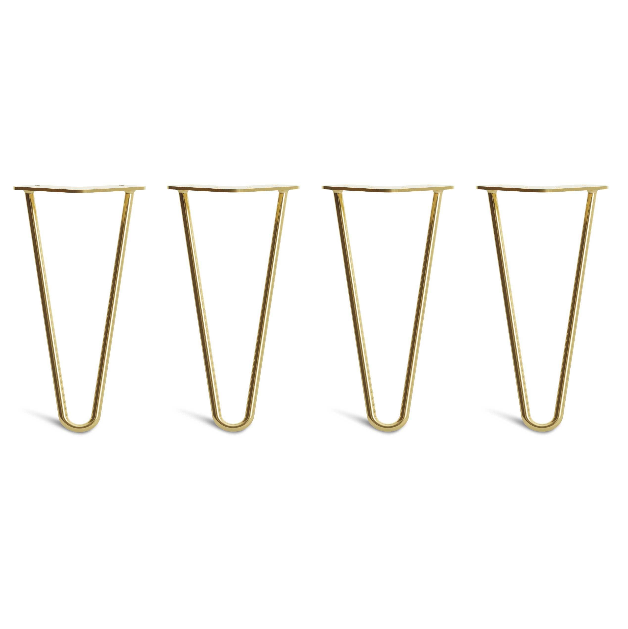 Low Coffee Table Hairpin Legs – Steel – Brass – 25cm – 2 Rod Design – 10mm – Classic – Pack Of 4 – The Hairpin Leg Company