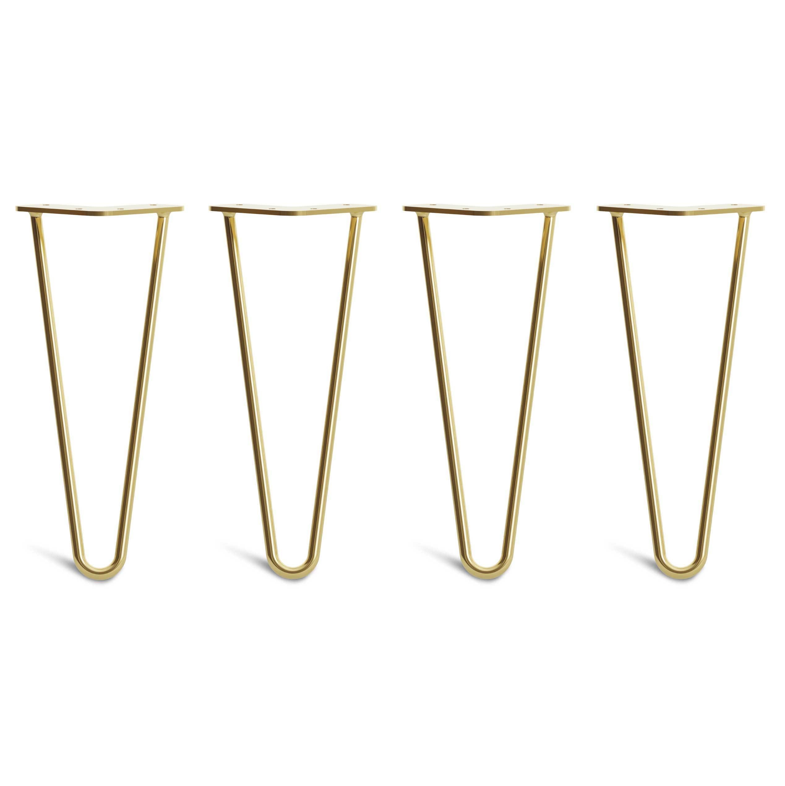 Low Coffee Table Hairpin Legs – Steel – Brass – 30cm – 2 Rod Design – 10mm – Classic – Pack Of 4 – The Hairpin Leg Company
