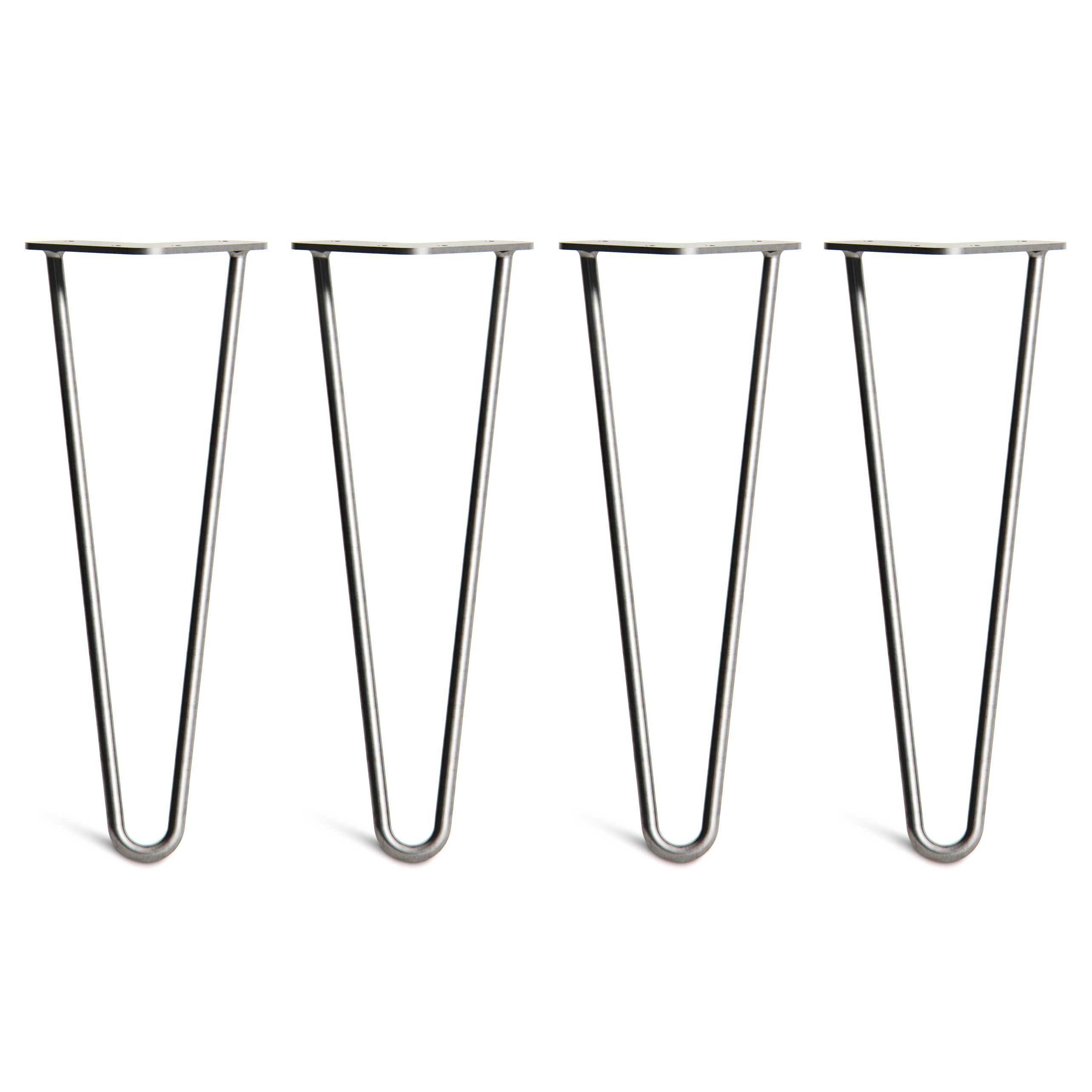 Coffee Table Hairpin Legs – Steel – Silver – 35cm – 2 Rod Design – Clear Coat – 10mm – Classic – Pack Of 4 – The Hairpin Leg Company