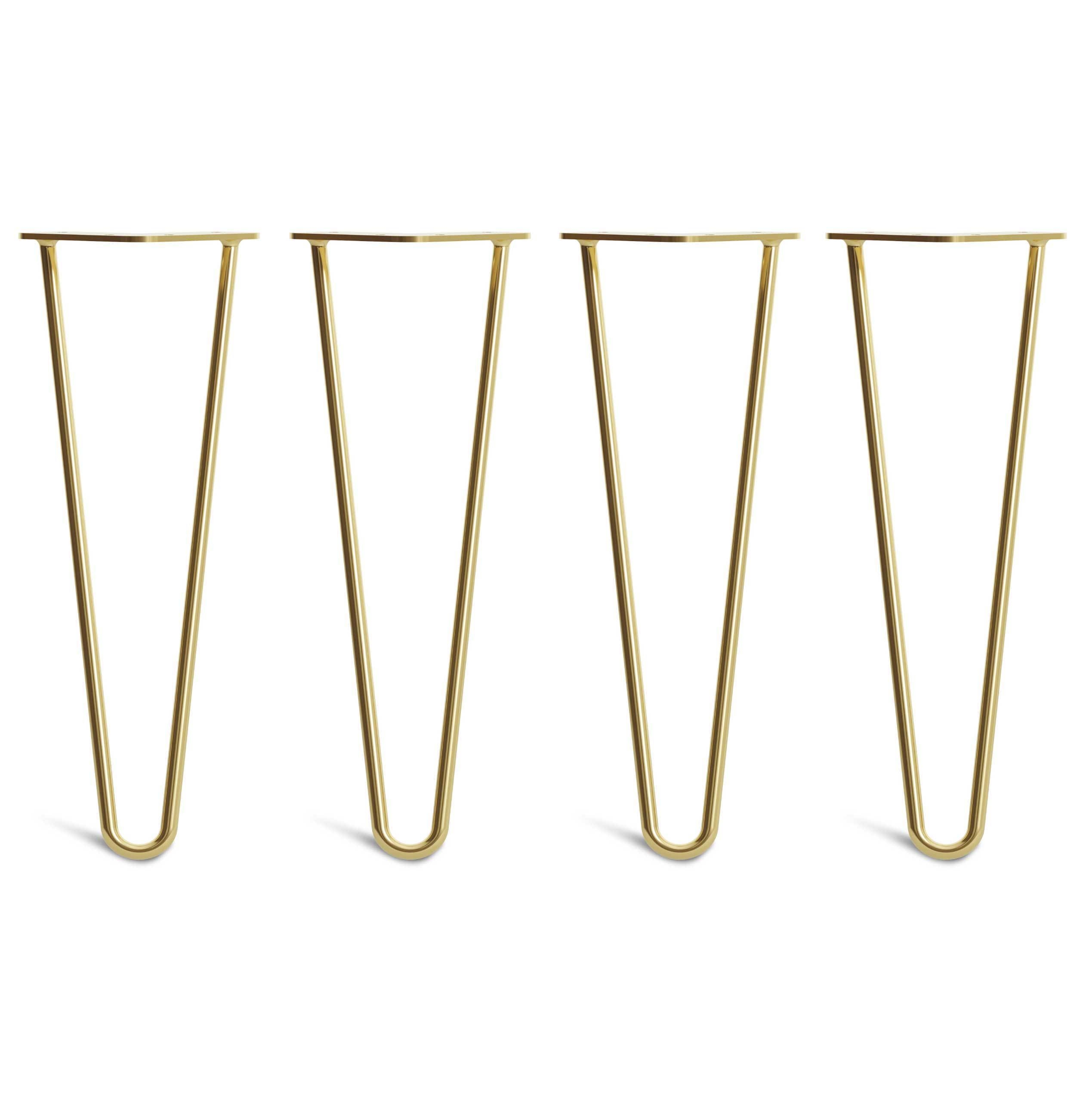 Coffee Table Hairpin Legs – Steel – Brass – 35cm – 2 Rod Design – 10mm – Classic – Pack Of 4 – The Hairpin Leg Company