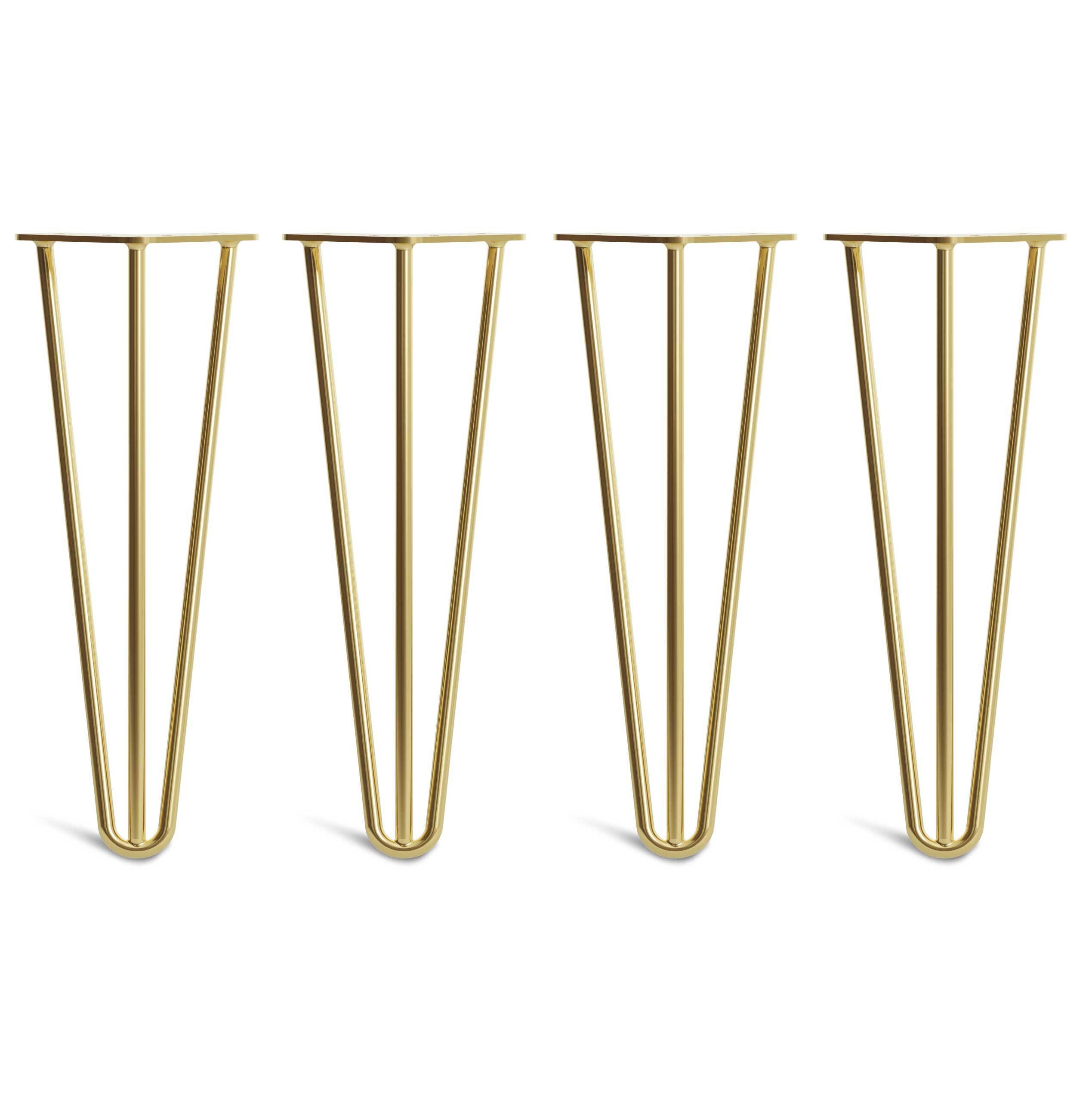 Coffee Table Hairpin Legs – Steel – Brass – 35cm – 3 Rod Design – 10mm – Classic – Pack Of 4 – The Hairpin Leg Company
