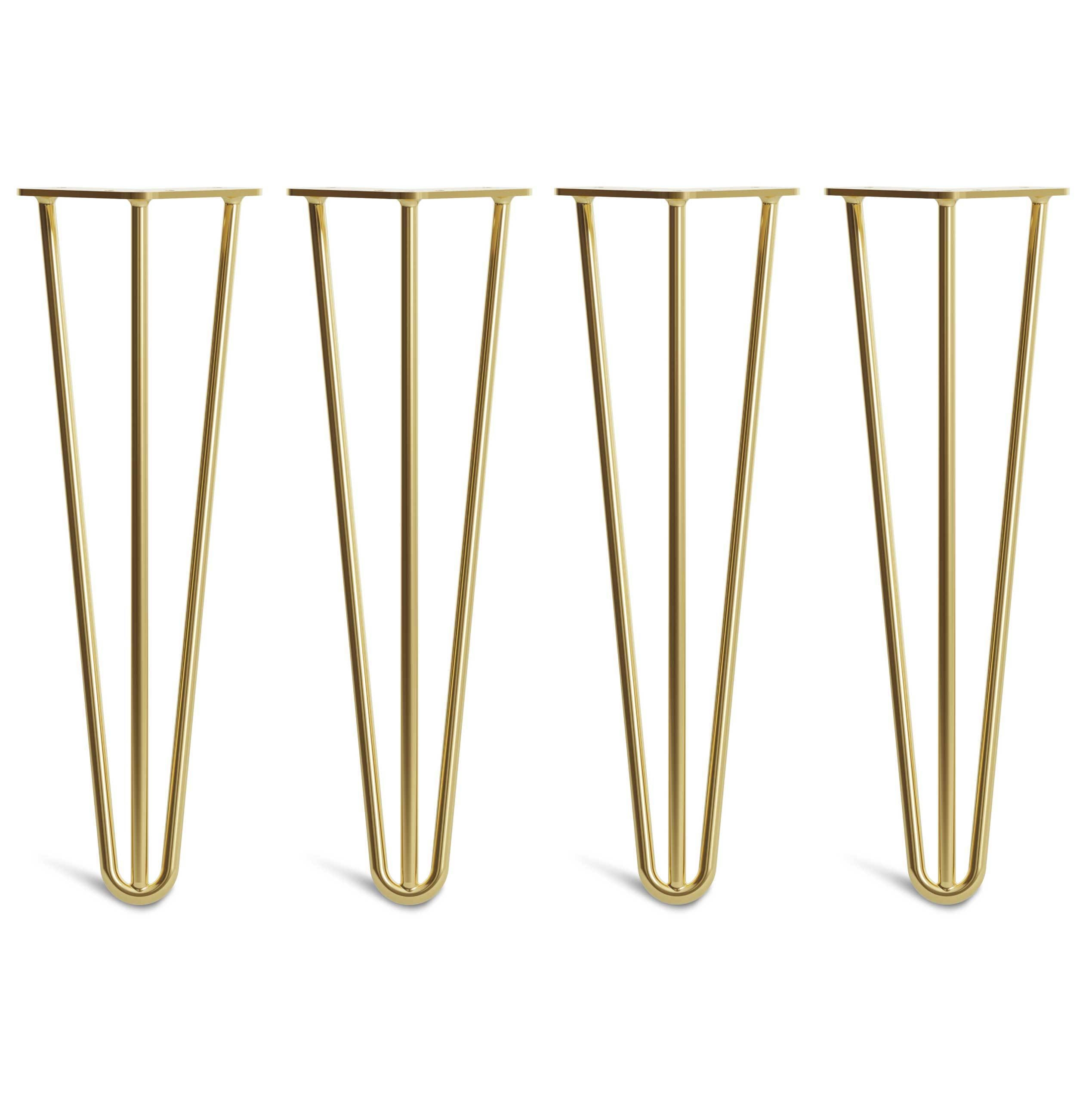 Hairpin Bench Legs – Steel – Brass – 40cm – 3 Rod Design – 10mm – Classic – Pack Of 4 – The Hairpin Leg Company
