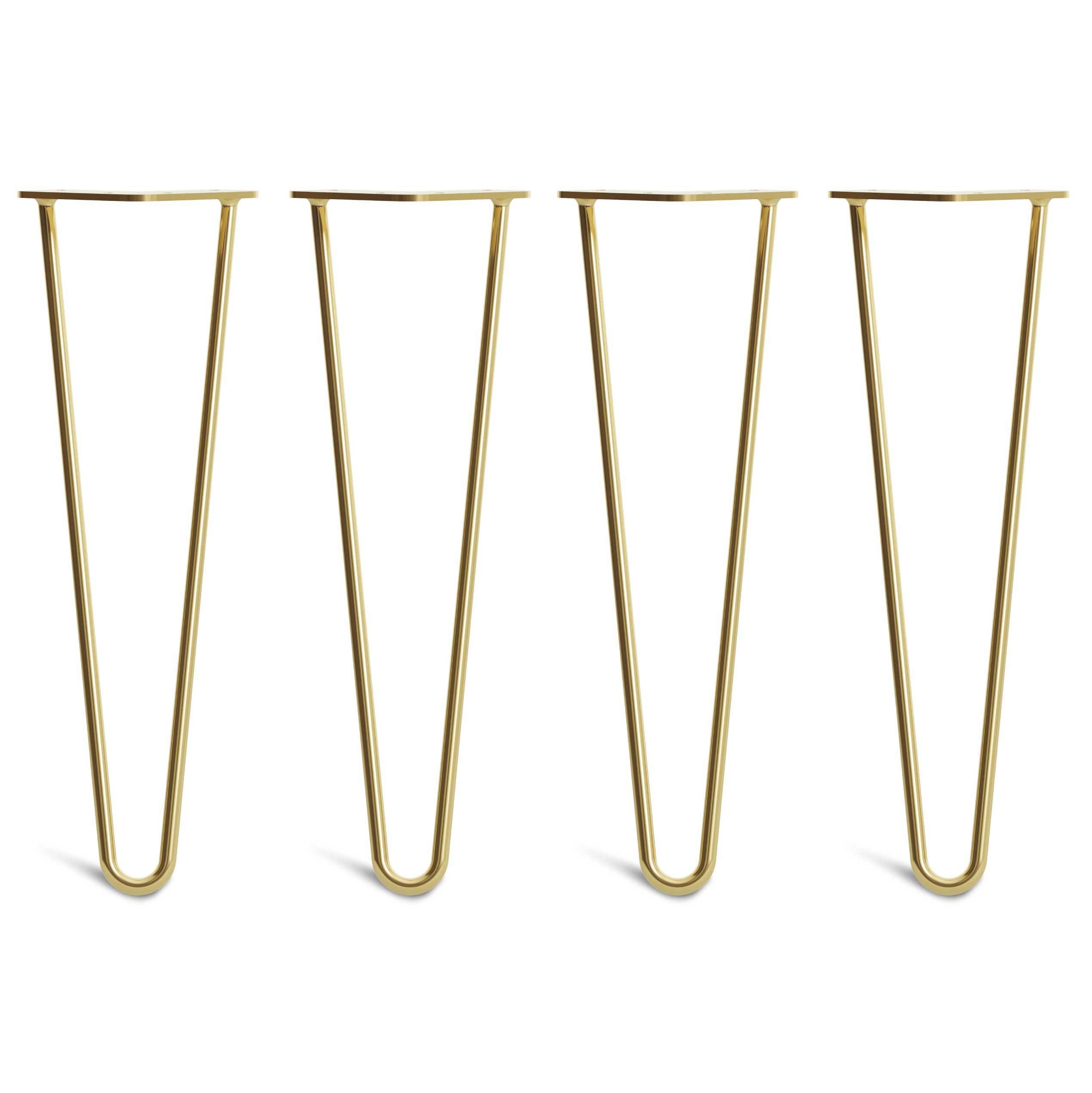Hairpin Bench Legs – Steel – Brass – 40cm – 2 Rod Design – 10mm – Classic – Pack Of 4 – The Hairpin Leg Company