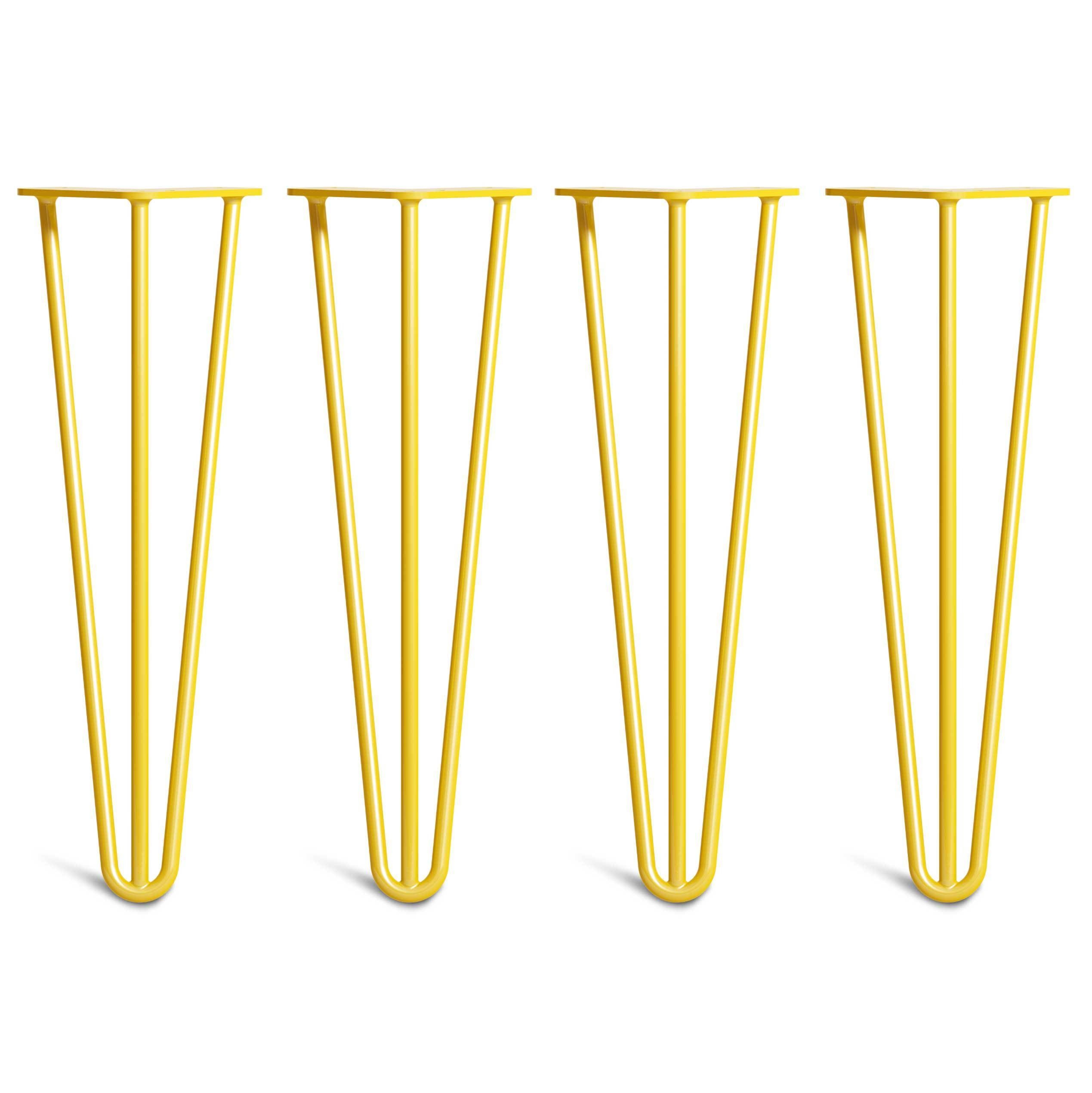 Hairpin Bench Legs – Steel – Yellow – 40cm – 3 Rod Design – 10mm – Classic – Pack Of 4 – The Hairpin Leg Company