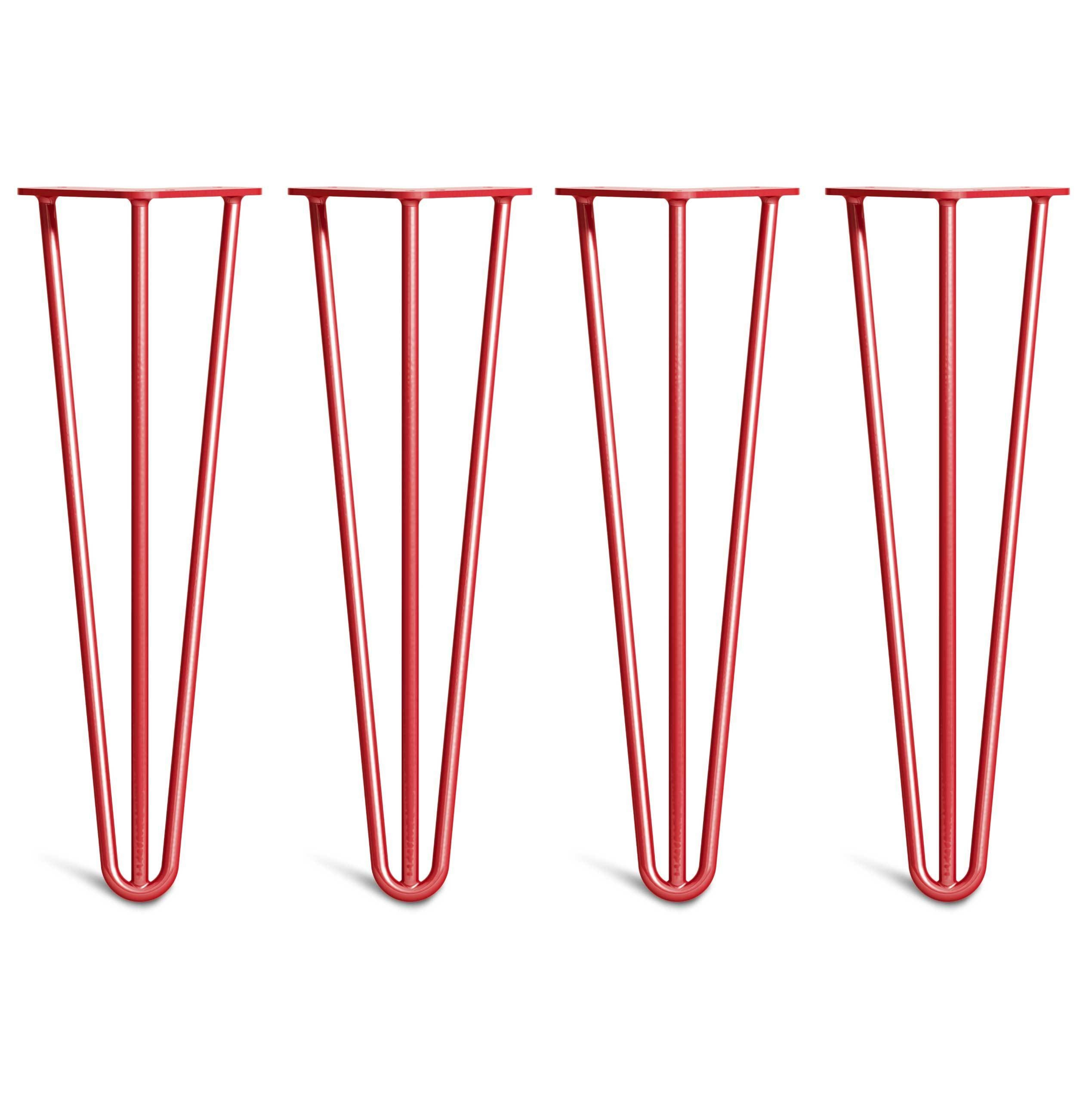 Hairpin Bench Legs – Steel – Red – 40cm – 3 Rod Design – 10mm – Classic – Pack Of 4 – The Hairpin Leg Company