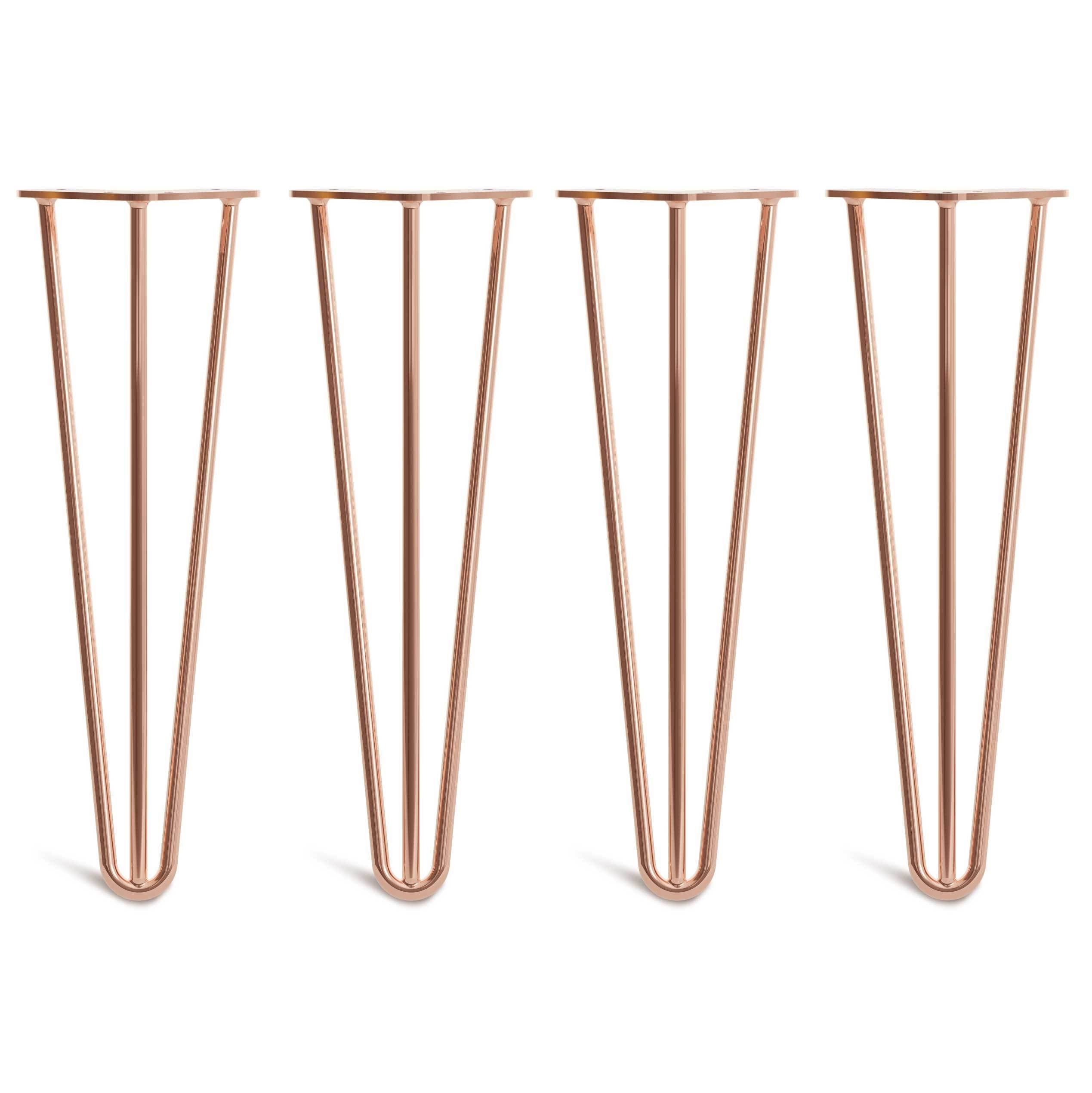 Hairpin Bench Legs – Steel – Copper – 40cm – 3 Rod Design – 10mm – Classic – Pack Of 4 – The Hairpin Leg Company