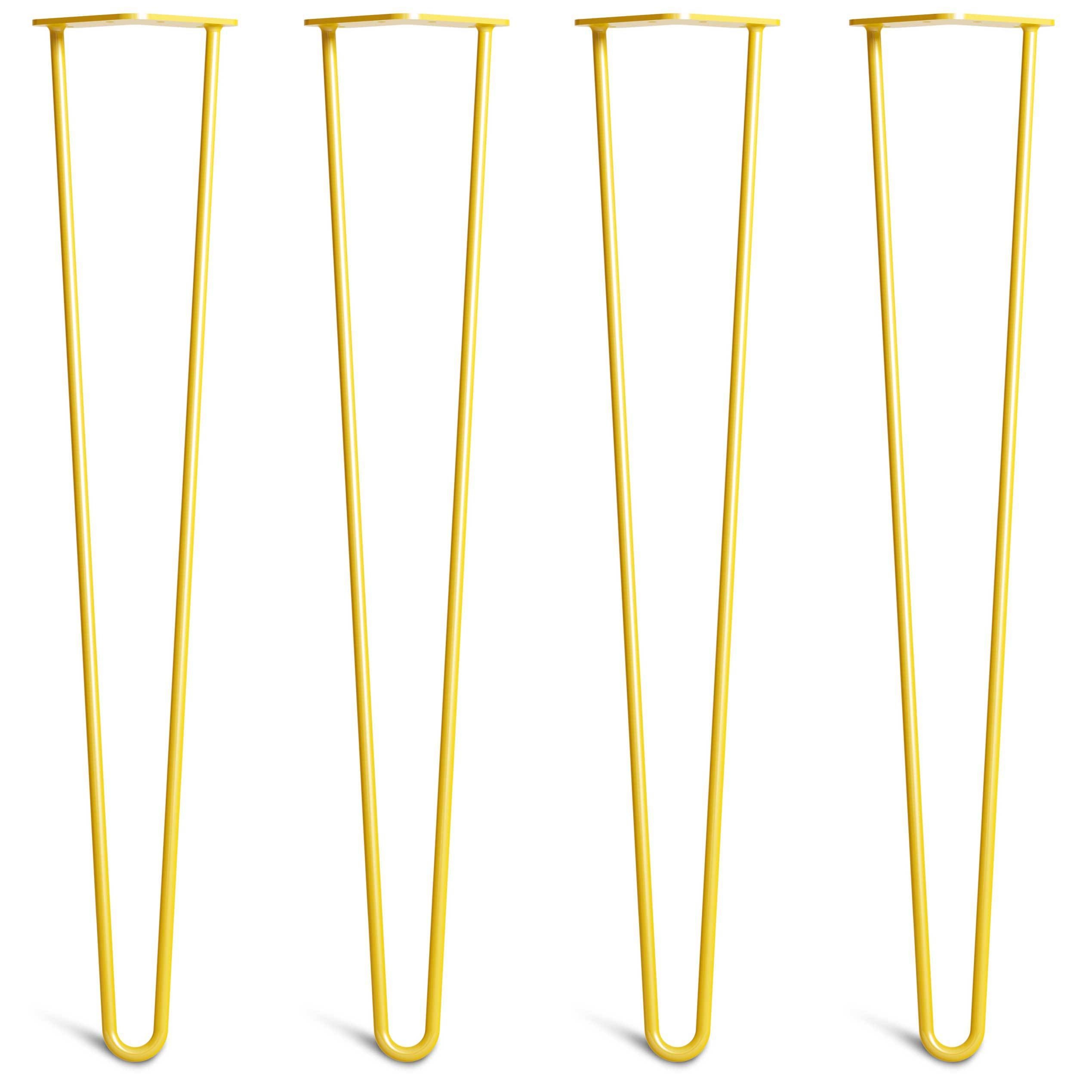 Desk & Dining Table Hairpin Legs – Steel – Yellow – 71cm – 2 Rod Design – 10mm – Classic – Pack Of 4 – The Hairpin Leg Company