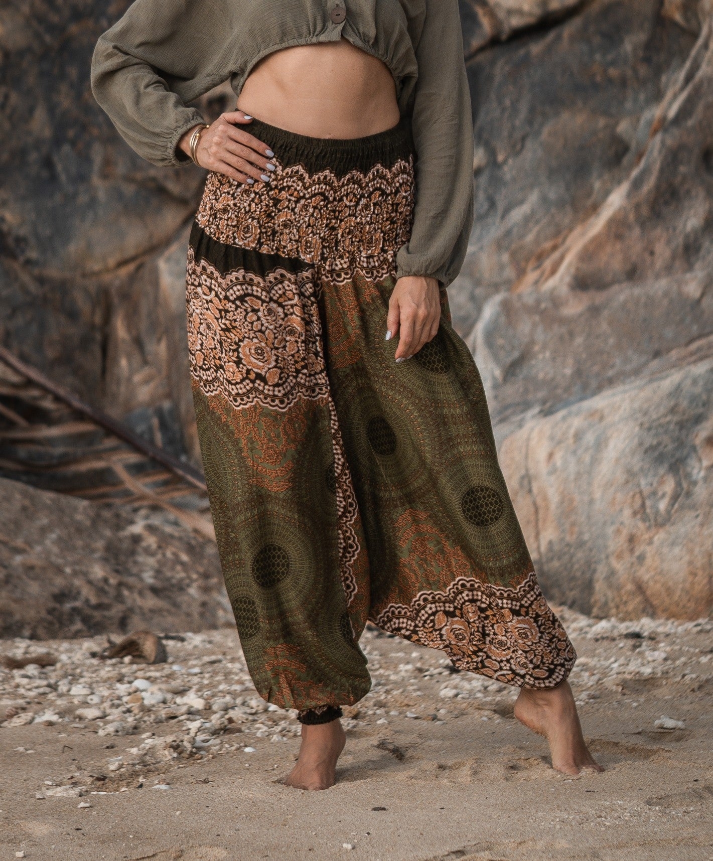 Harem Pants – Mandala Print – Green – One Size: Plus – The Karmic Chameleon