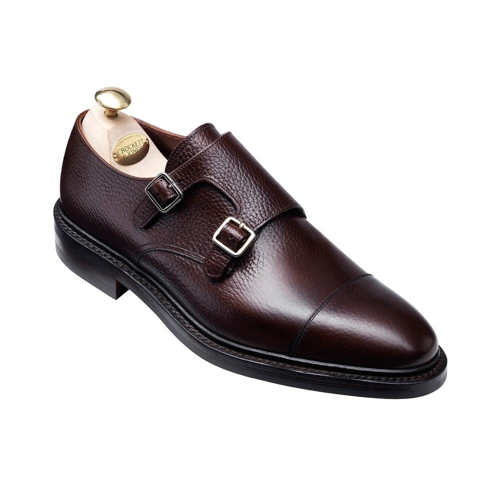 Crockett & Jones Mens Harrogate Dark Brown Country Calf Grain Double Buckle Monk Shoes – Leather – 8 – Robert Old & Co