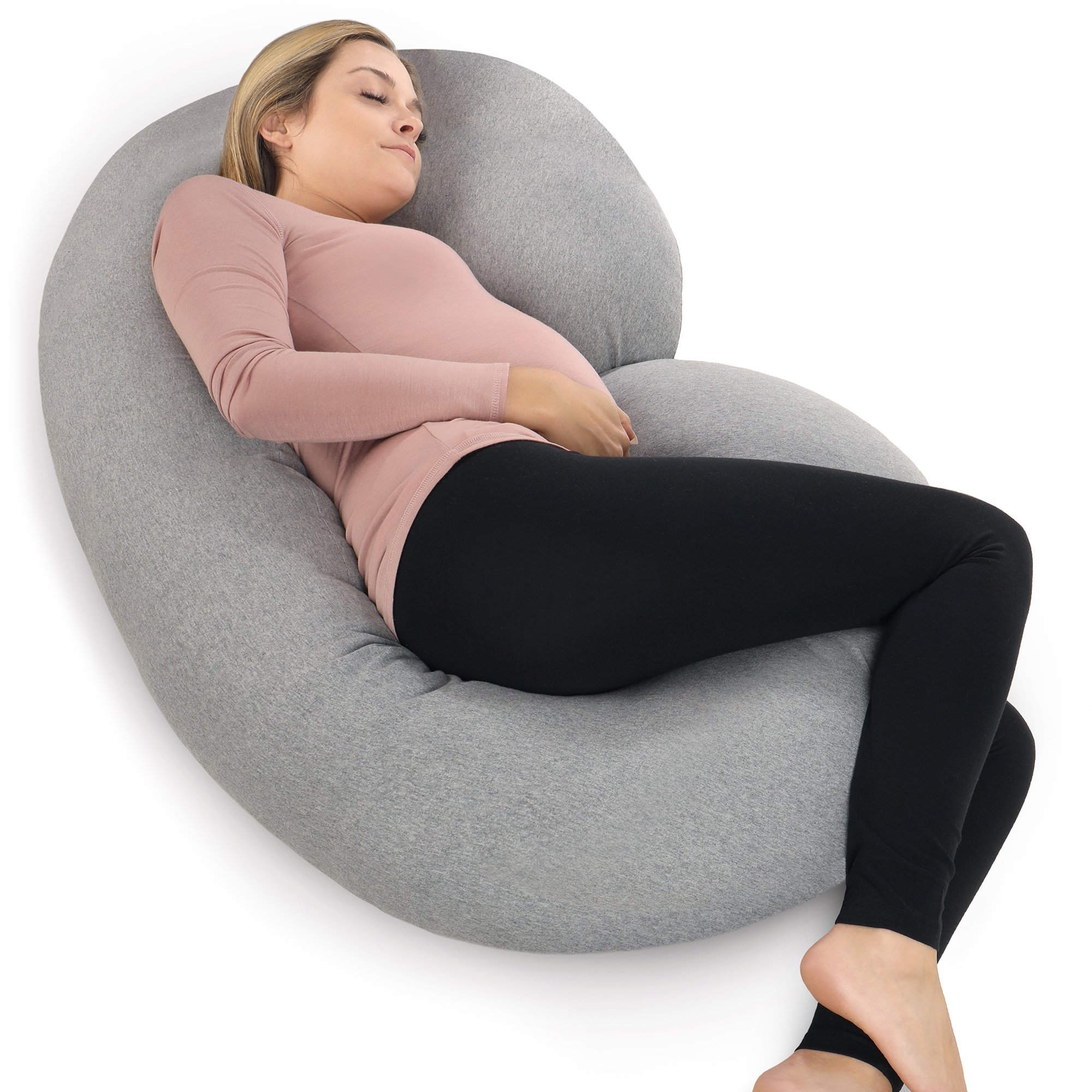 Pharmedoc – C-Shape Pregnancy Body Pillow – Ideal For Nursing / Breastfeeding & General Maternity Uses – Grey – Cotton – 145cm x 76cm x 18 cm