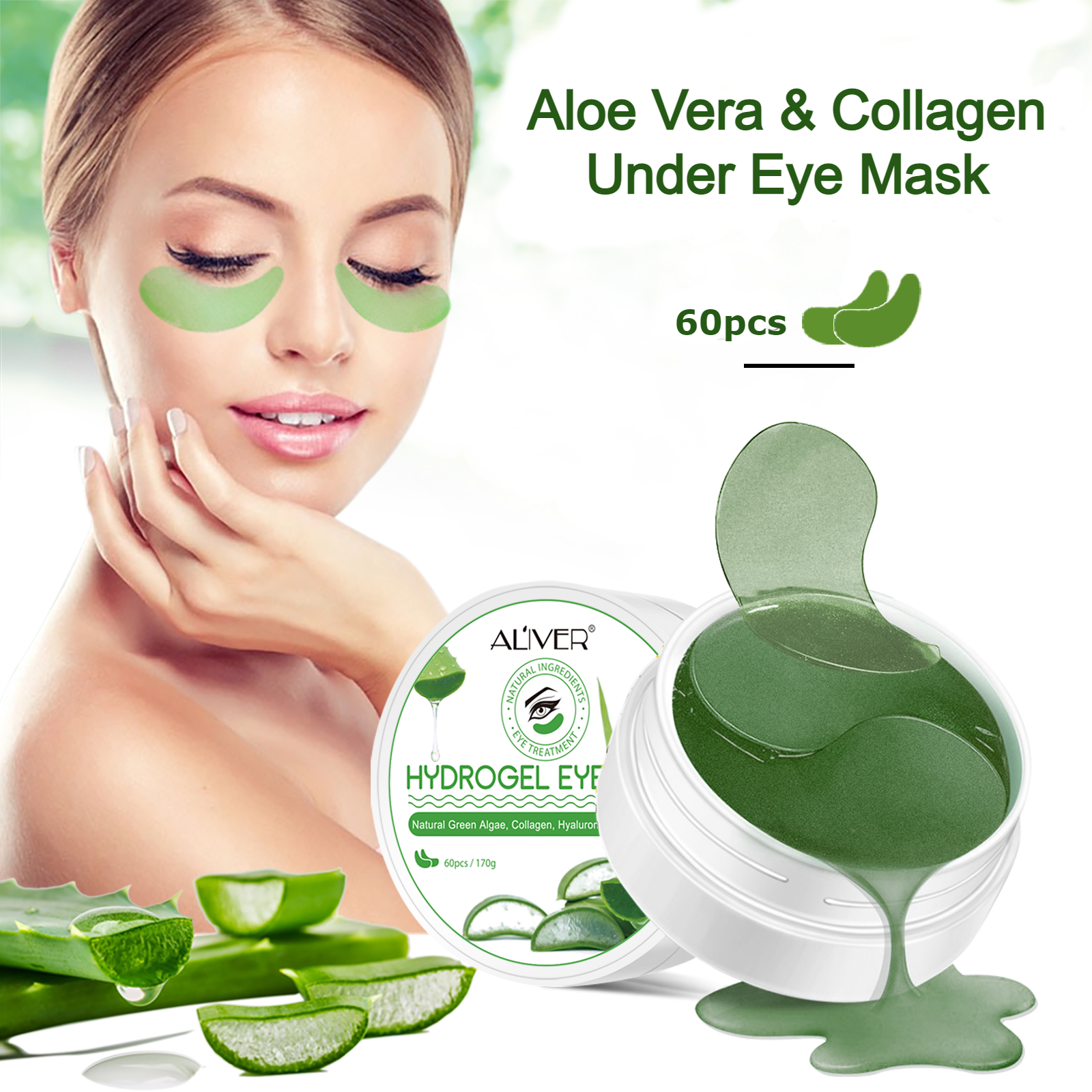 Aliver Under Eye Hydrogel Collagen & Aloe Vera Mask Patches Under Eye Treatment for Dark Circles, Eye Bags, Fine Lines – 60pcs Pack – Aliver Cosmetics