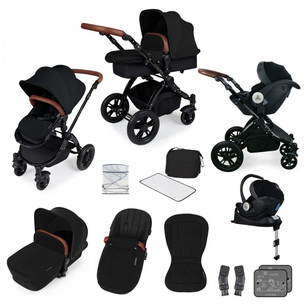 Ickle Bubba Stomp V3 i-Size All in One Travel System with Isofix Base- Black Chassis – Black Tan – For Your Baby