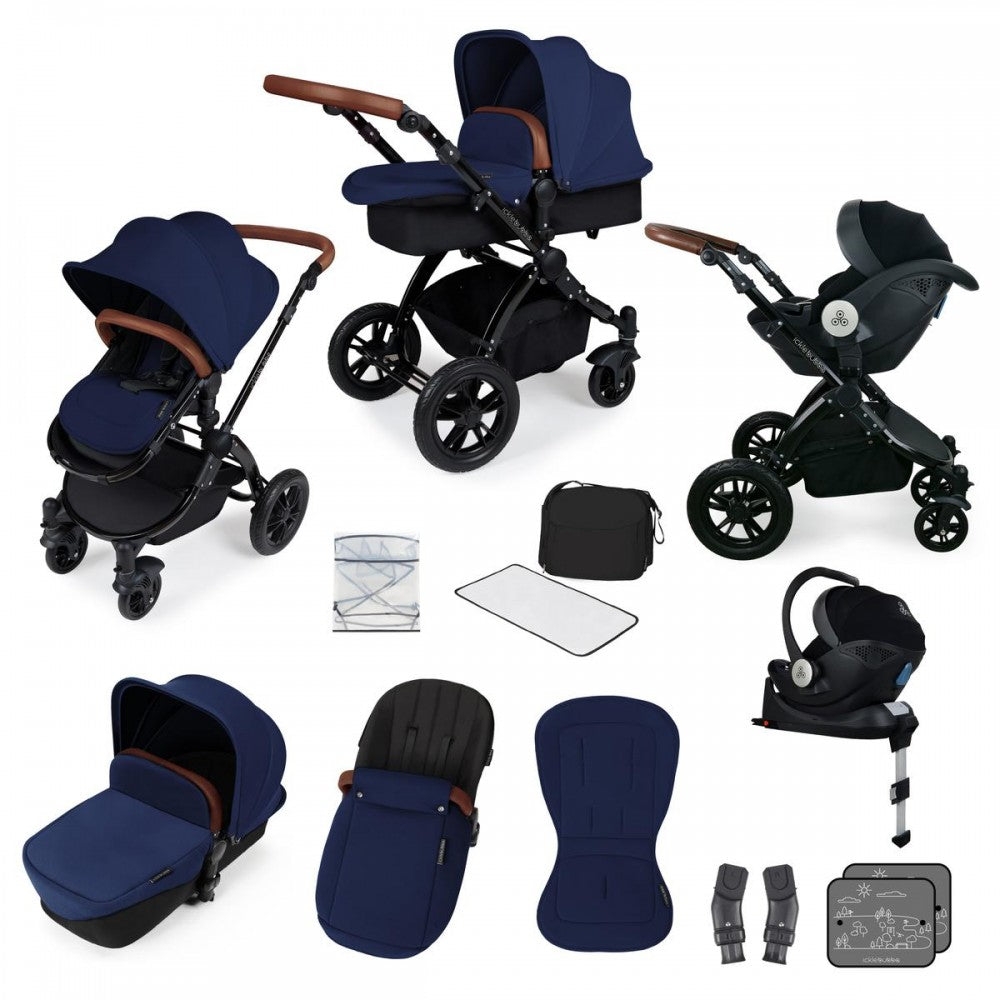 Ickle Bubba Stomp V3 i-Size All in One Travel System with Isofix Base- Black Chassis – Navy – For Your Baby