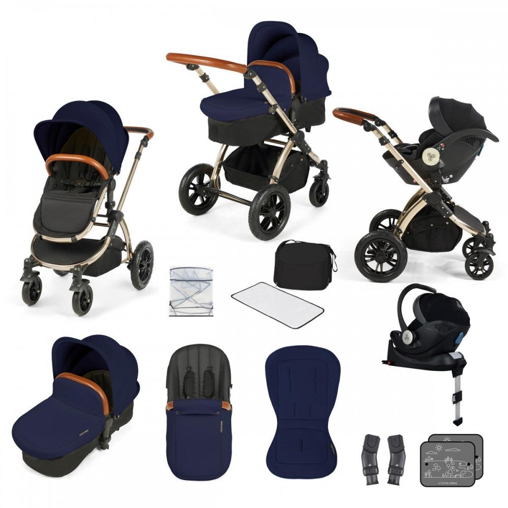 Ickle Bubba Stomp V3 i-Size All in One Travel System with Isofix Base- Champagne Chassis – Navy – For Your Baby