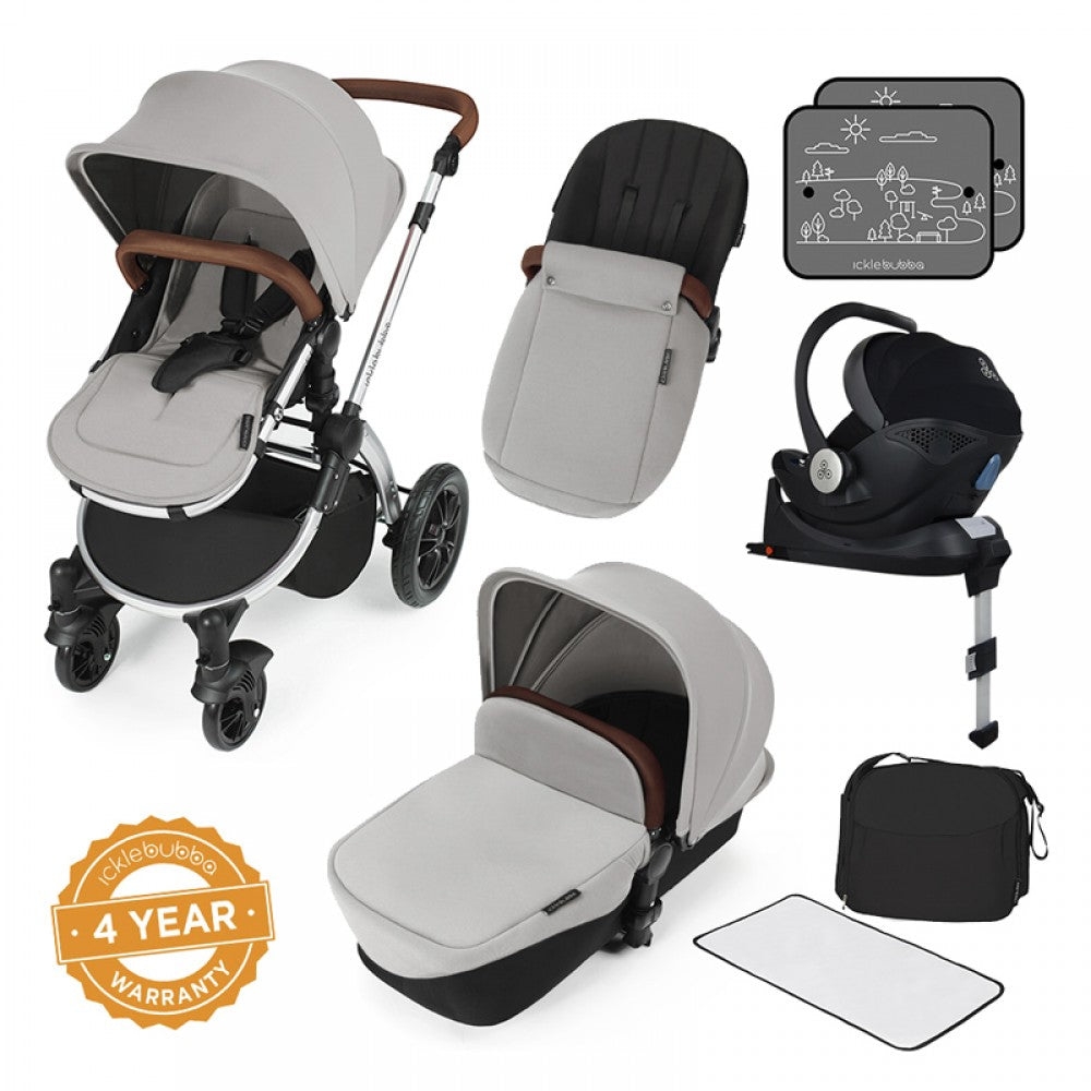 Ickle Bubba Stomp V3 Silver Chassis i-Size All in One Travel System with Isofix Base- Silver – For Your Baby