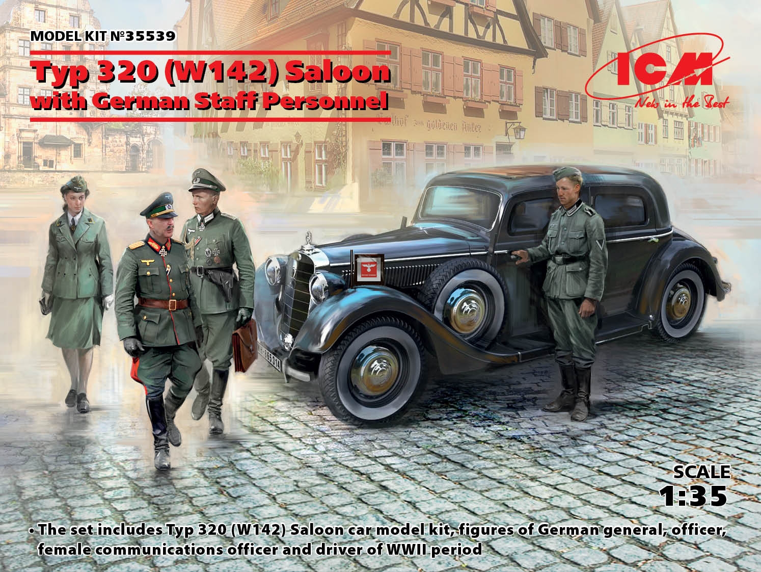 ICM 1/35 Typ 320 (W142) Saloon WWII German Staff Car with German Staff Personnel – # 35539 – Model Hobbies