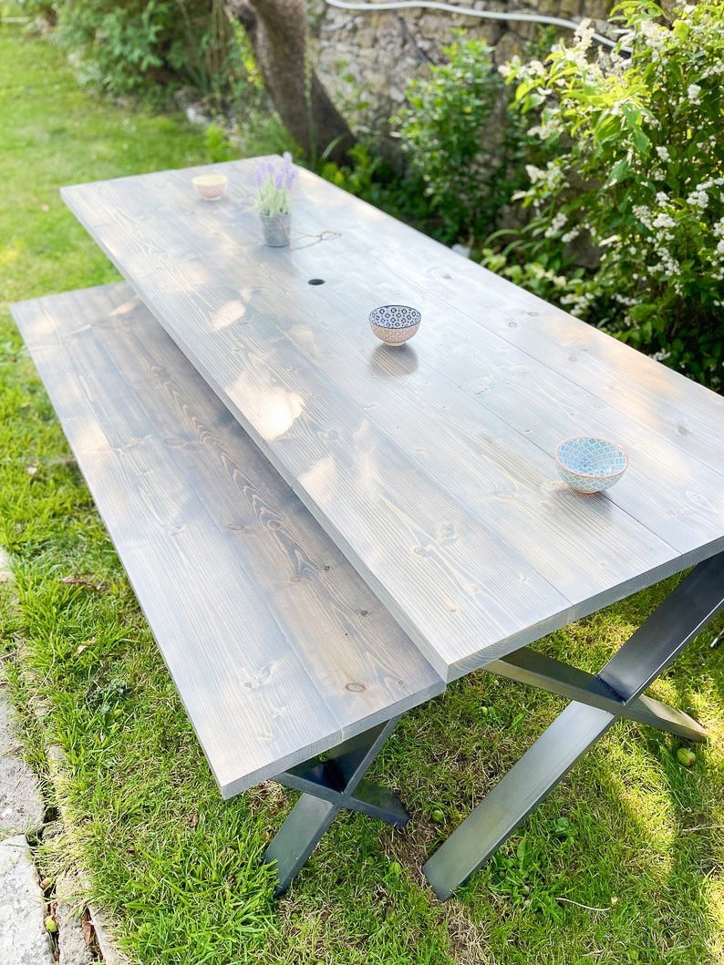 Garden Dining Table & Bench Set With X-Frame Legs – 240cm – No Benches