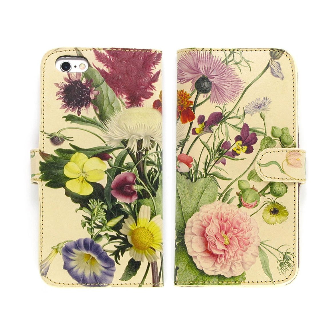 Leather Wallet Folio Phone Case – English Summer – iPhone 11 Pro Max / No personalisation / Cream