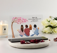 4 People Portrait Personalised Group Illustration Print Acrylic Plaque – Love Heart Tree + This is Us 4 ppl A5(14.8x21cm) – Black Acrylic Stand –