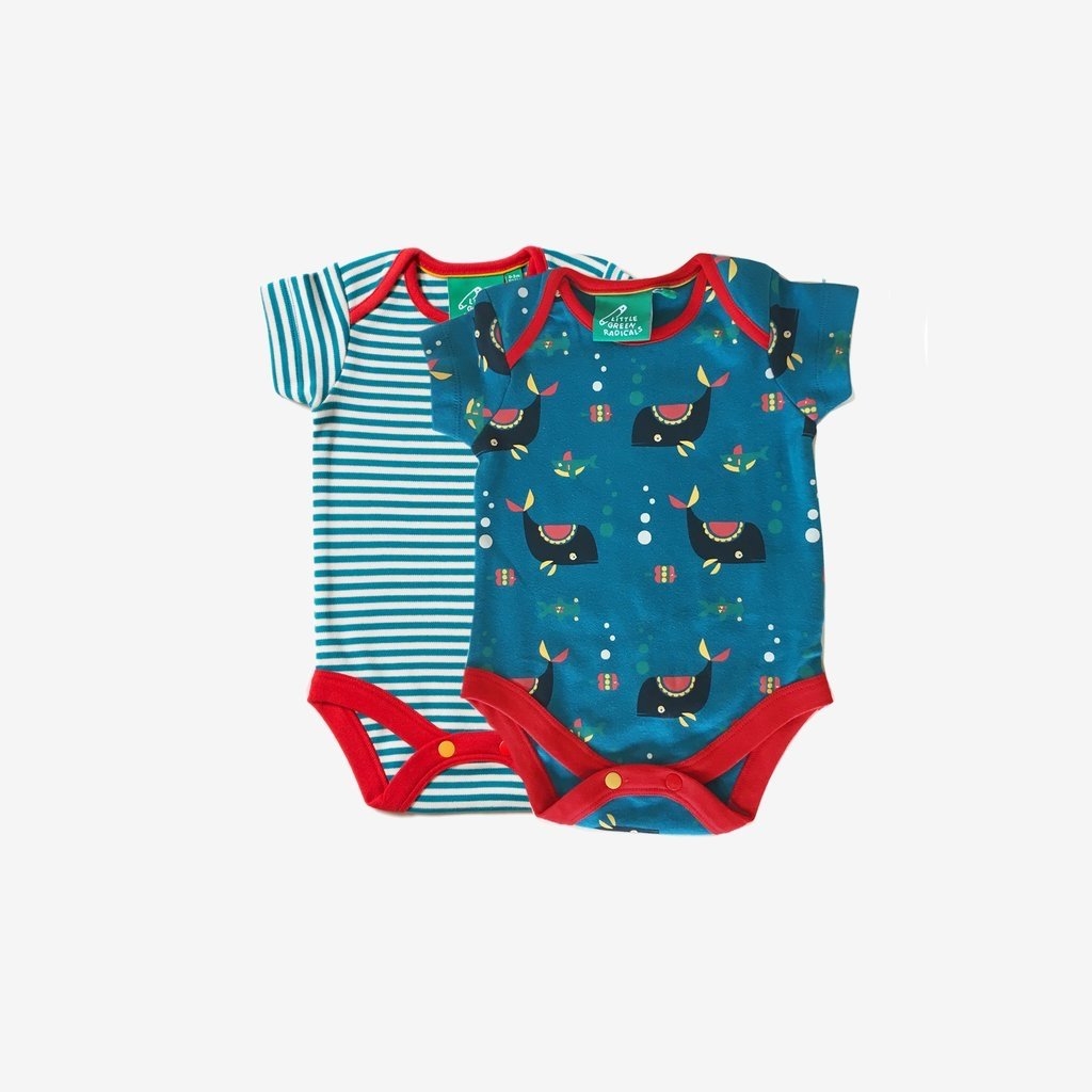 Little Green Radicals Baby Sealife Whale Bodysuit Vest Set – Green – 9-12 months