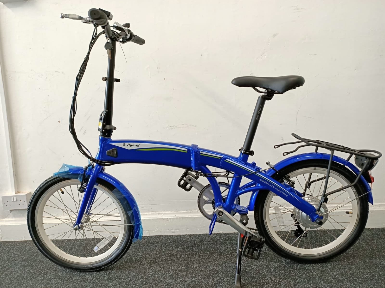 Folding Ebike – G-hybrid – Crosscity – Blue – Built-In Battery – With Carrier – Green Hybrid Bikes