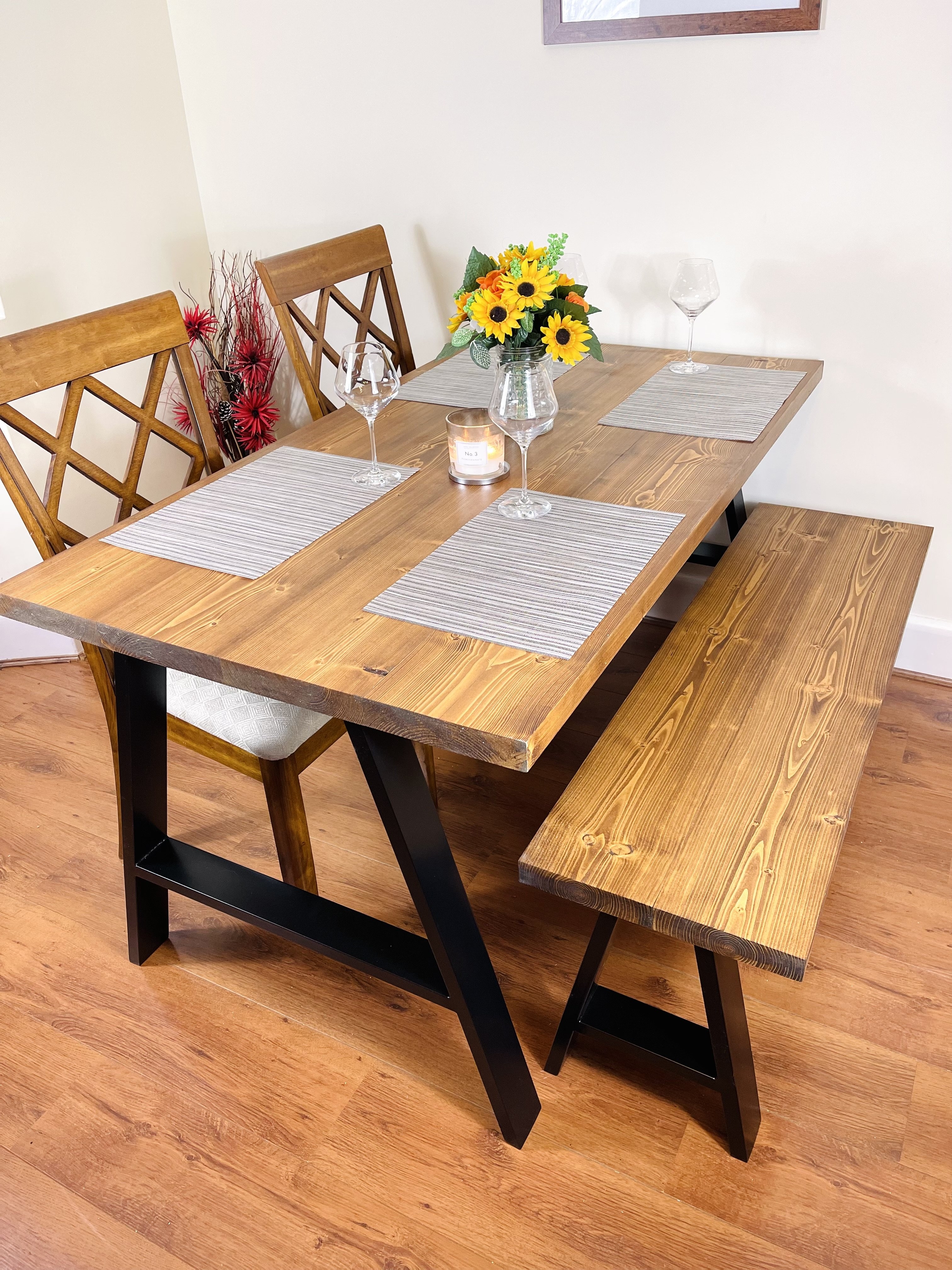 Dining Table & Bench Set with Steel A-Frame Legs – 180cm + 1 Bench