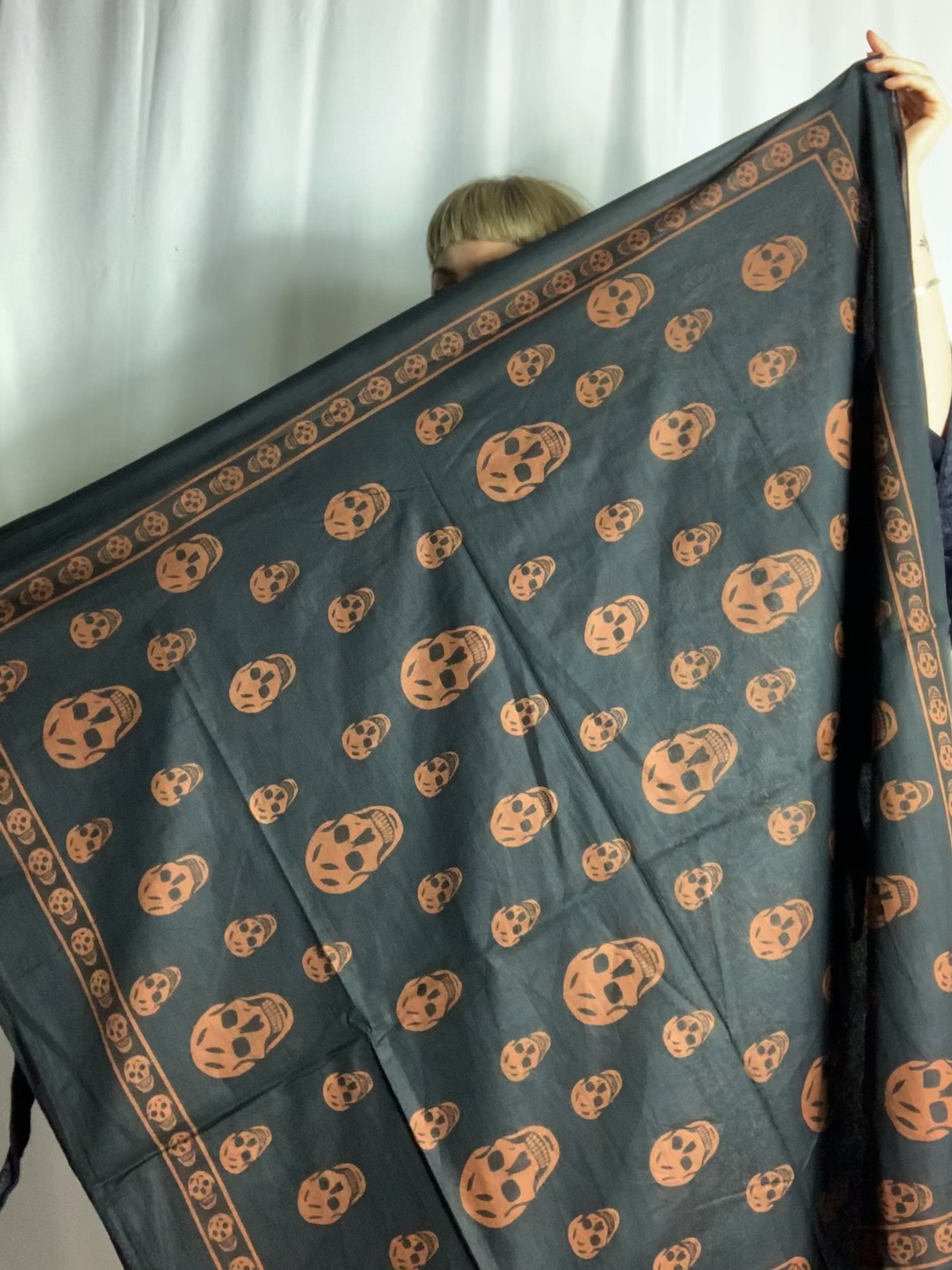 Spooky Skull Print Bandana Orange Skull Border Sarong – Portobello Vintage Market