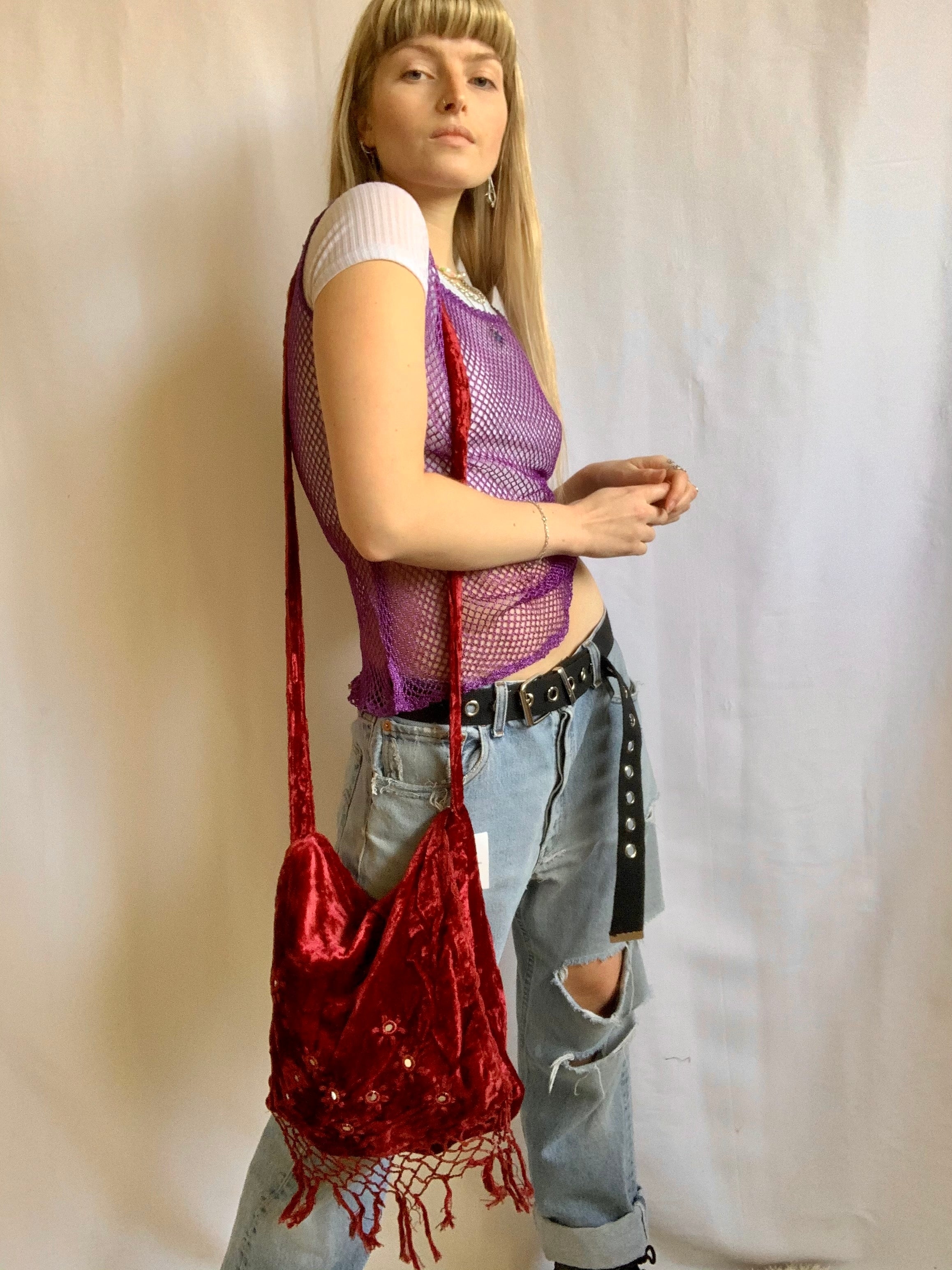 Indian Velvet Embroidered Bag Crimson – Portobello Vintage Market