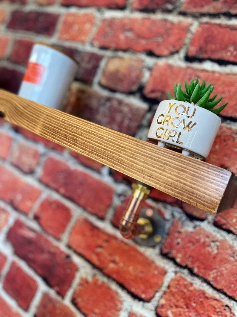 Solid Wood Copper Pipe Shelf – 40cm