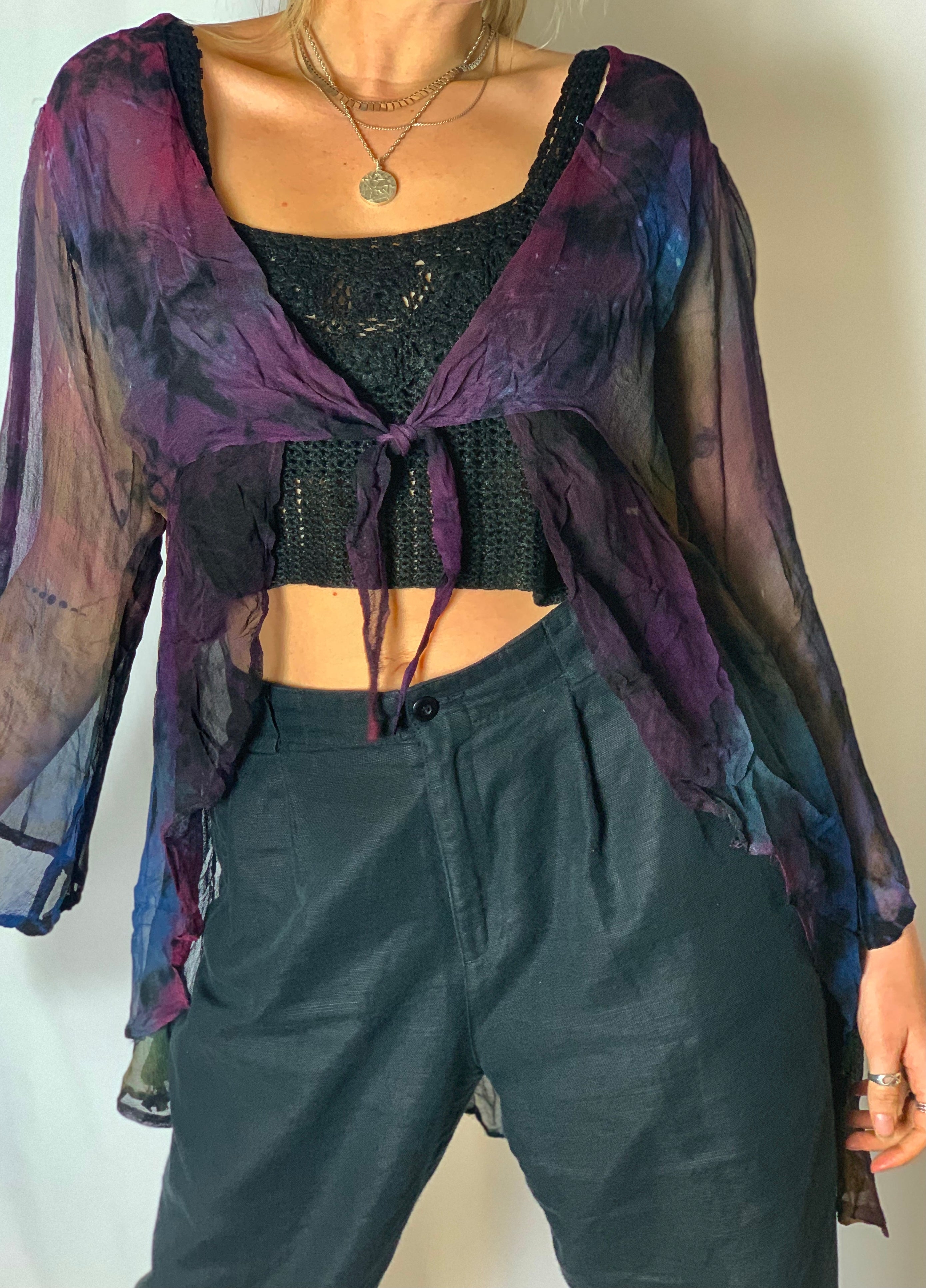 Tie Up Chiffon Cardigan Top Multi Tie Dye – Portobello Vintage Market