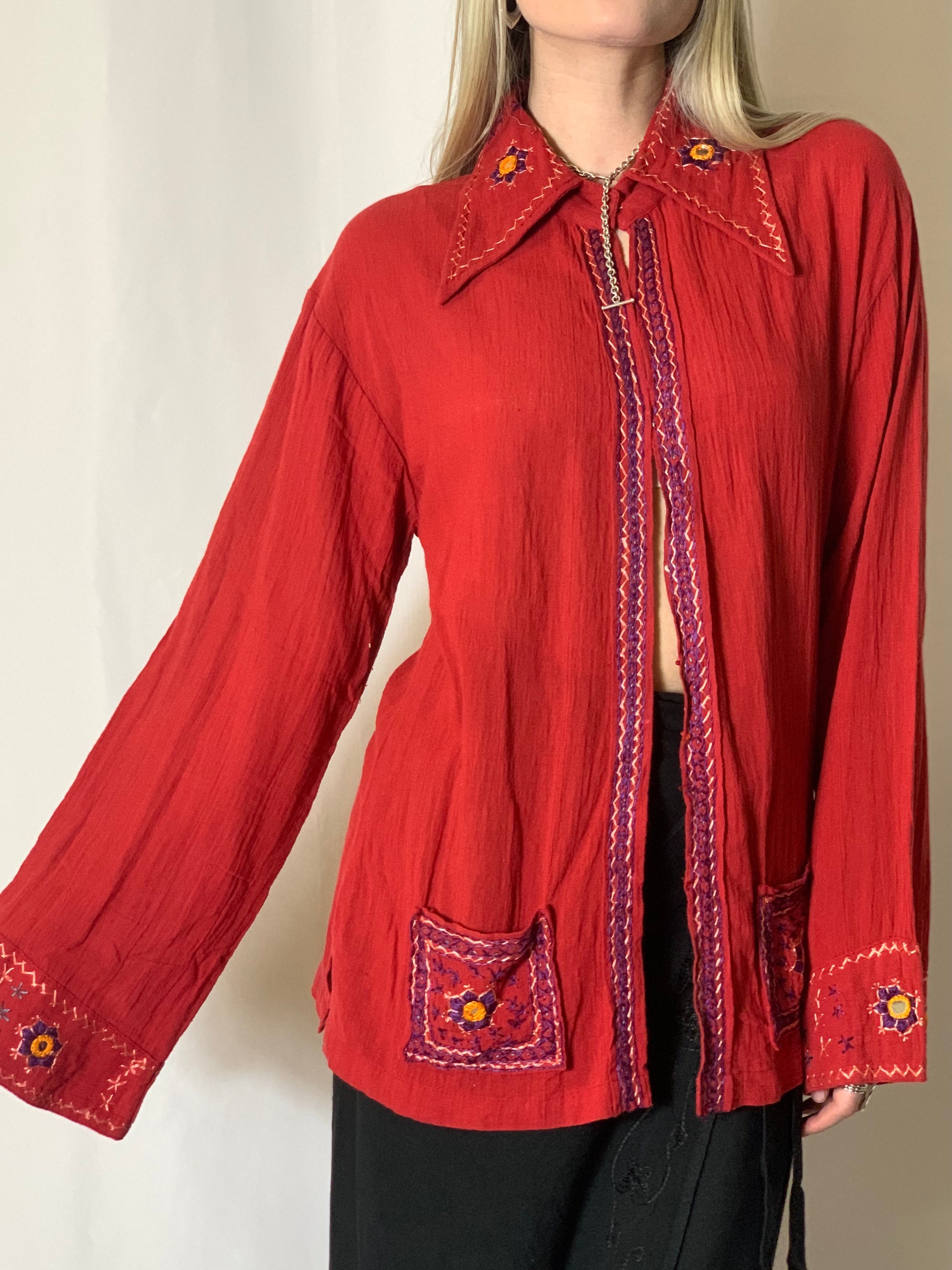 (Multi) Cheesecloth Fitted Shirt S/M / Ruby – Portobello Vintage Market