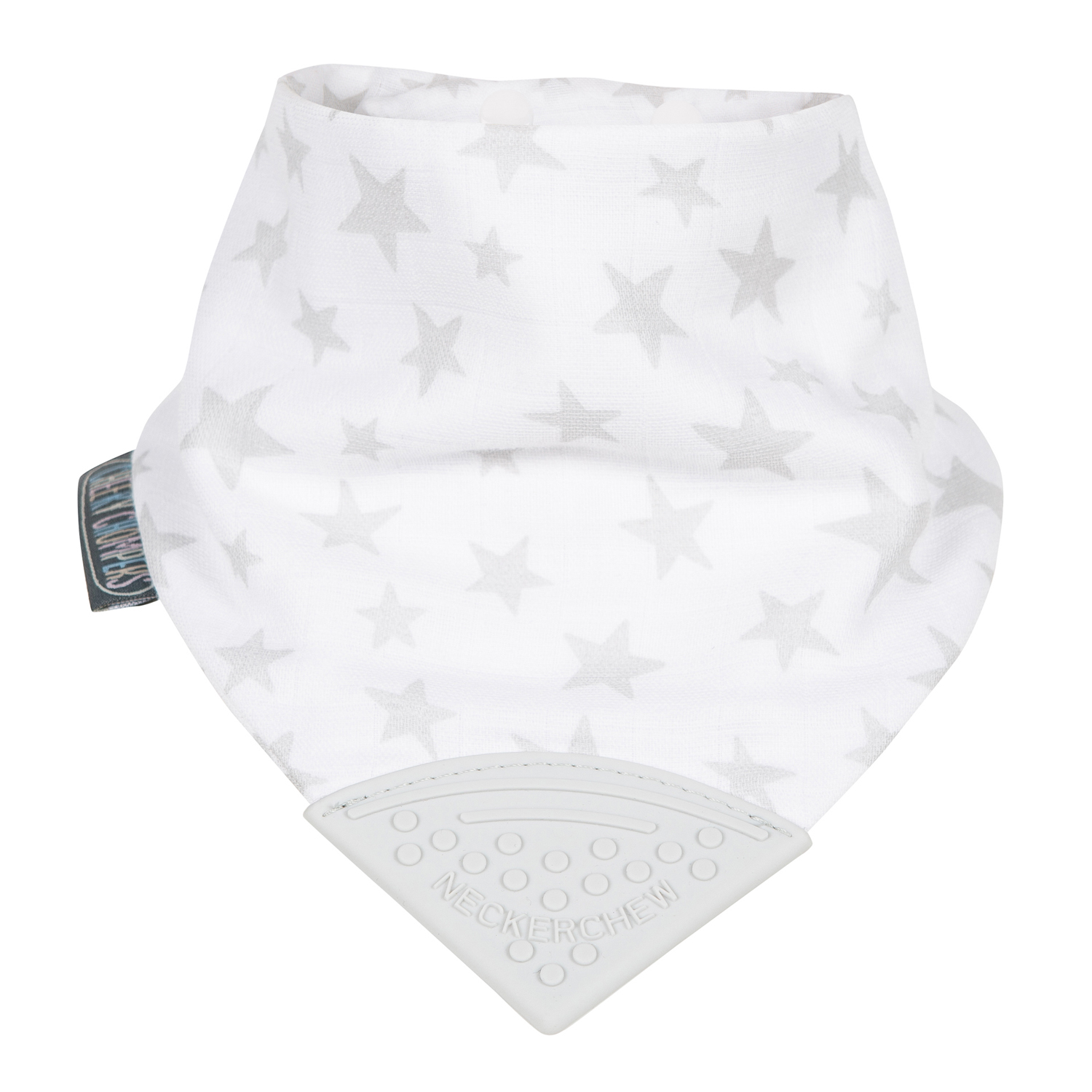 Cheeky Chompers Silver Stars Organic Muslin Neckerchew – White