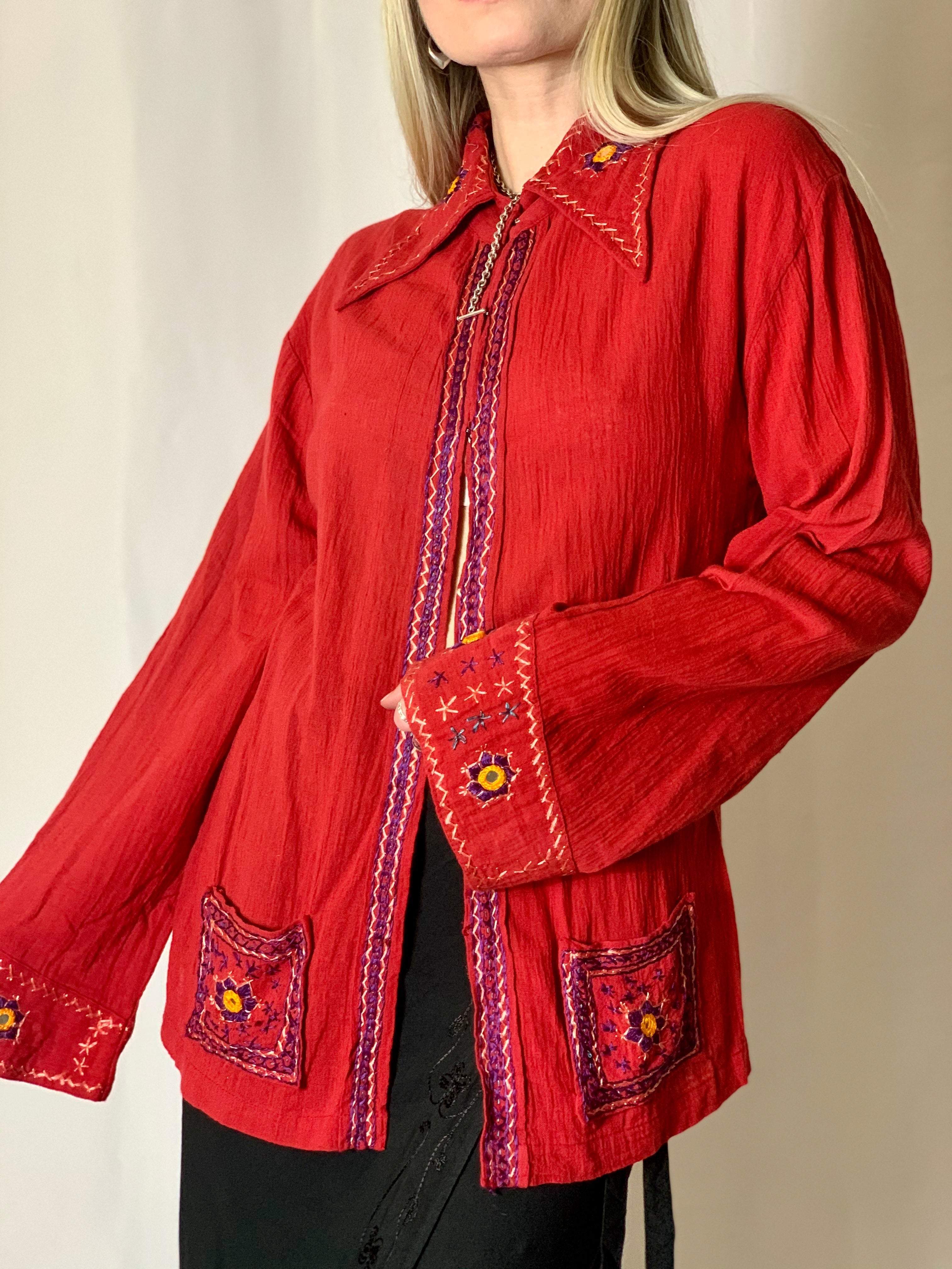 (Multi) Cheesecloth Fitted Shirt L/XL / Ruby – Portobello Vintage Market