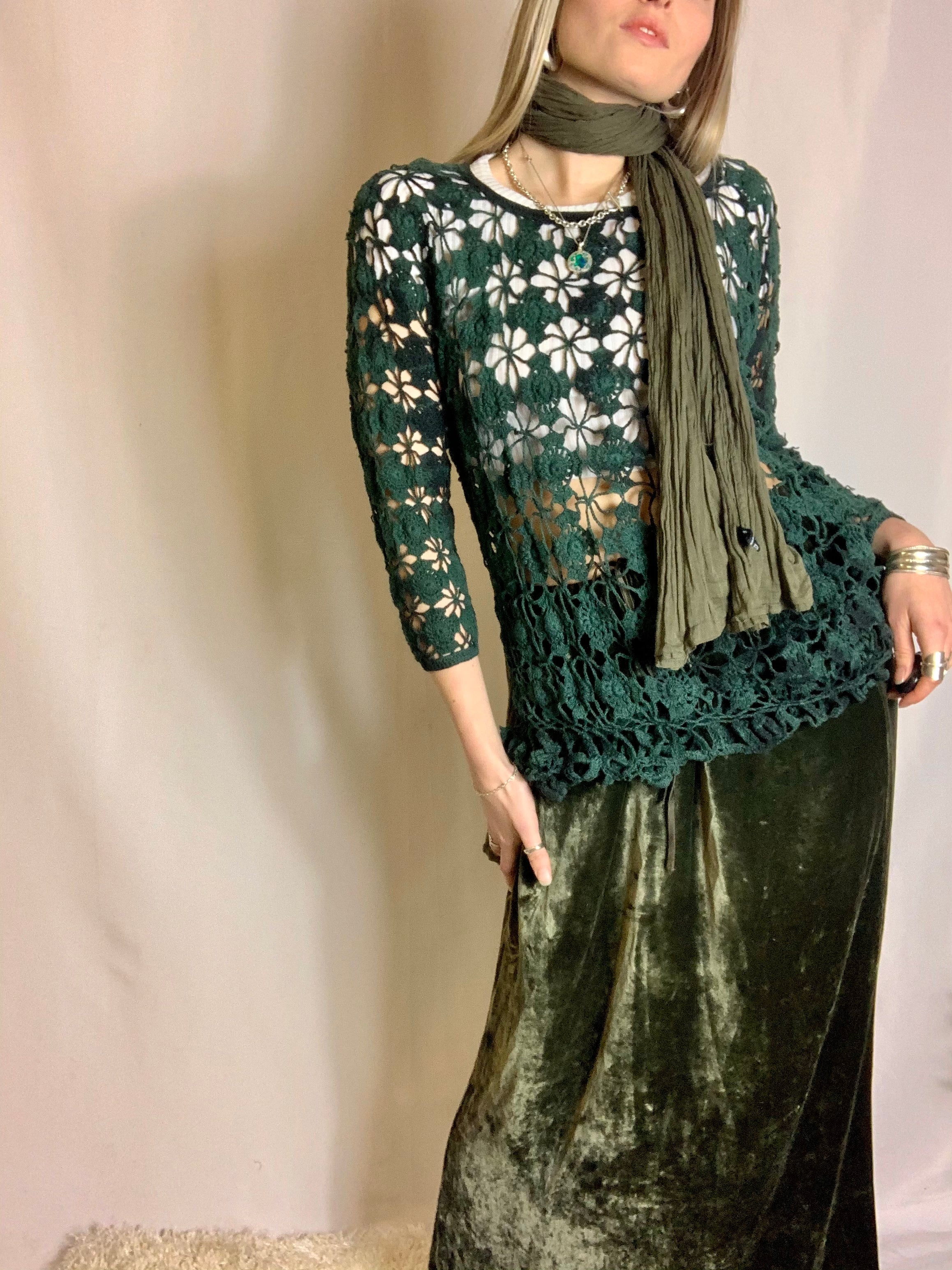 Long Floral Crochet Knit Dress M / Cream – Portobello Vintage Market