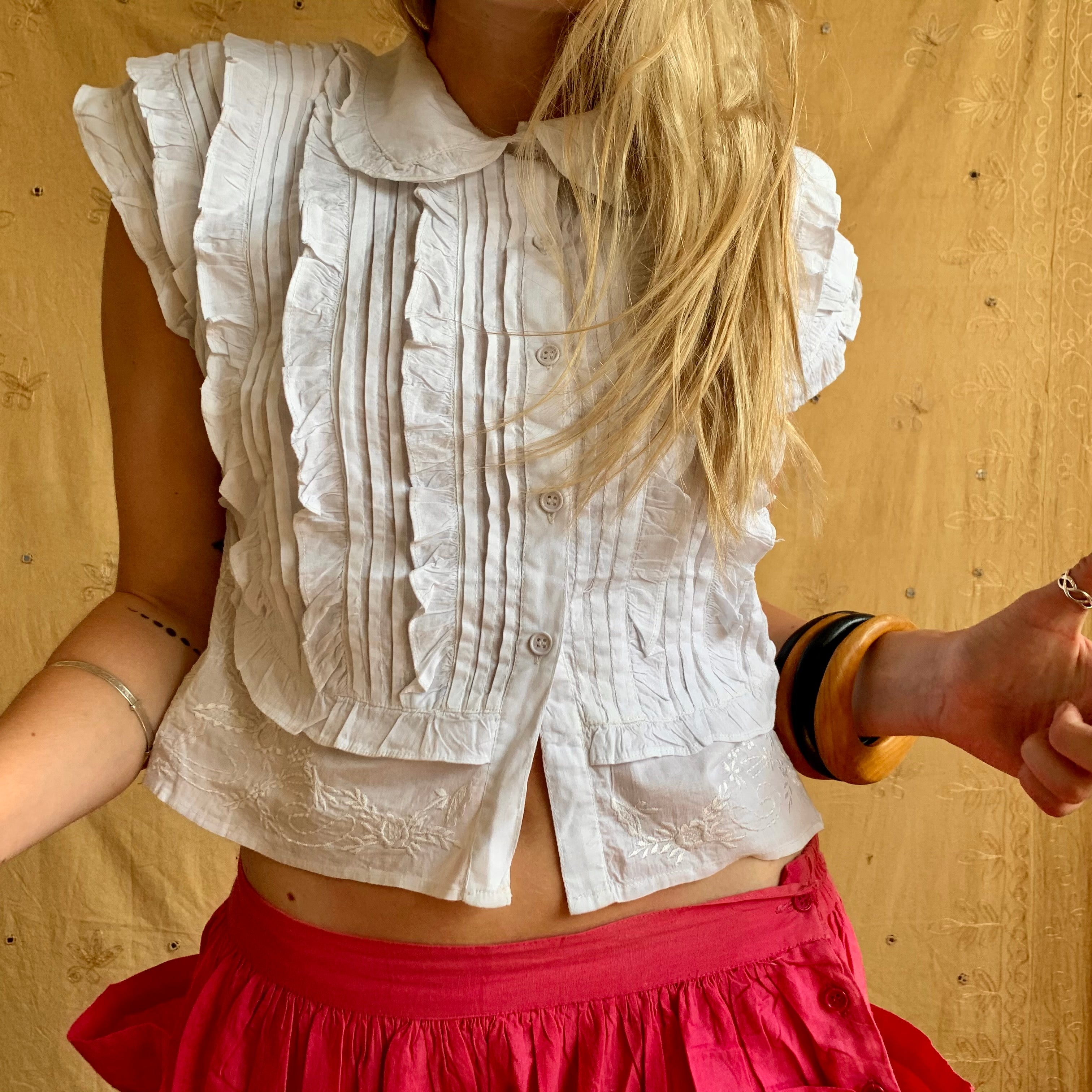 Frilly Cap Sleeve Blouse XL / White – Portobello Vintage Market