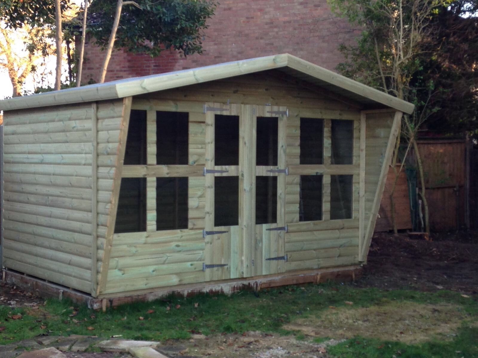 12 x 8ft Tanalised Wooden Garden Summerhouse Log Lap With 2ft Canopy Tapered Sides