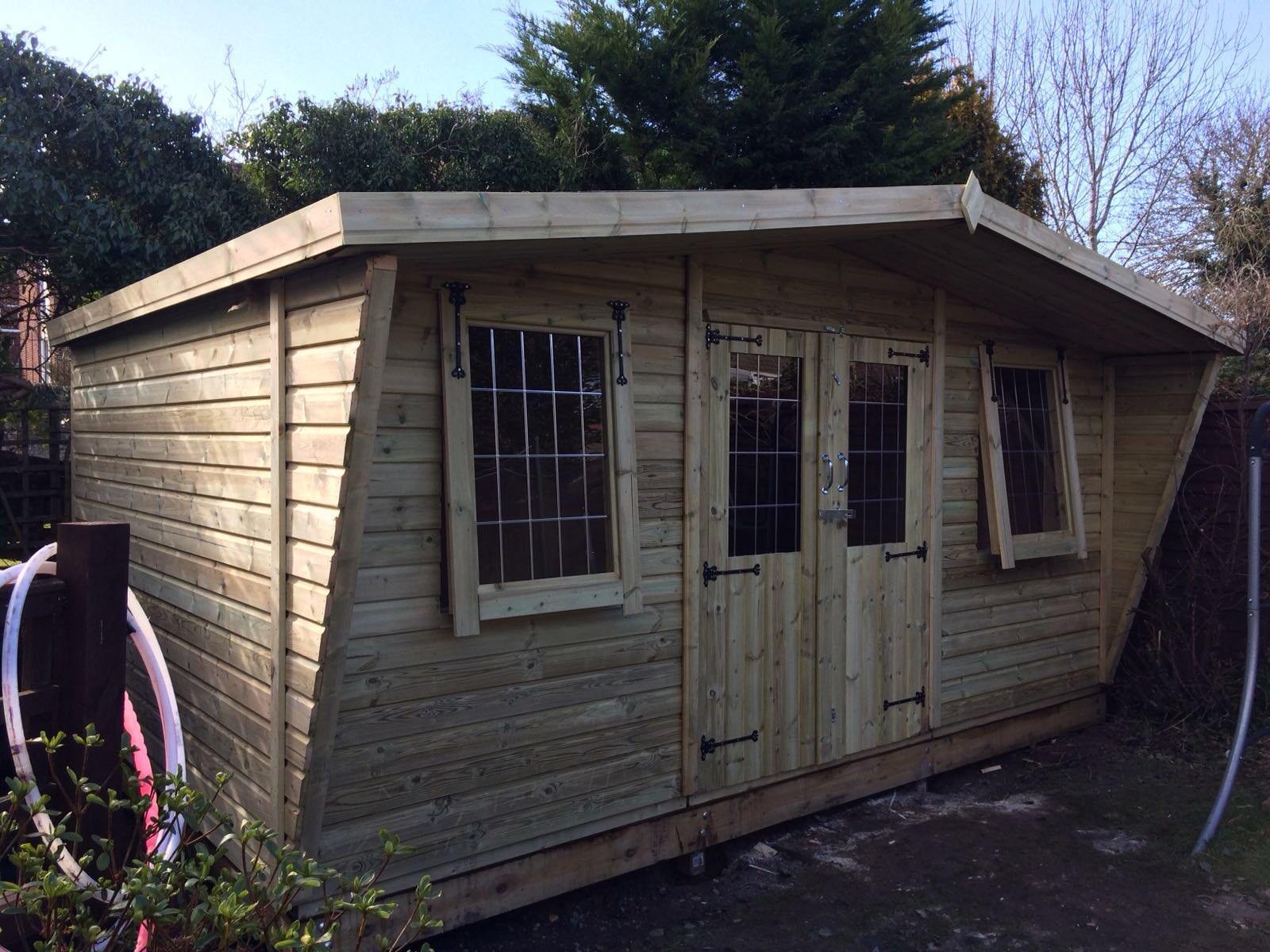 16 x 10ft Wooden Garden Reverse Summerhouse With 2ft Canopy Fully Insulated