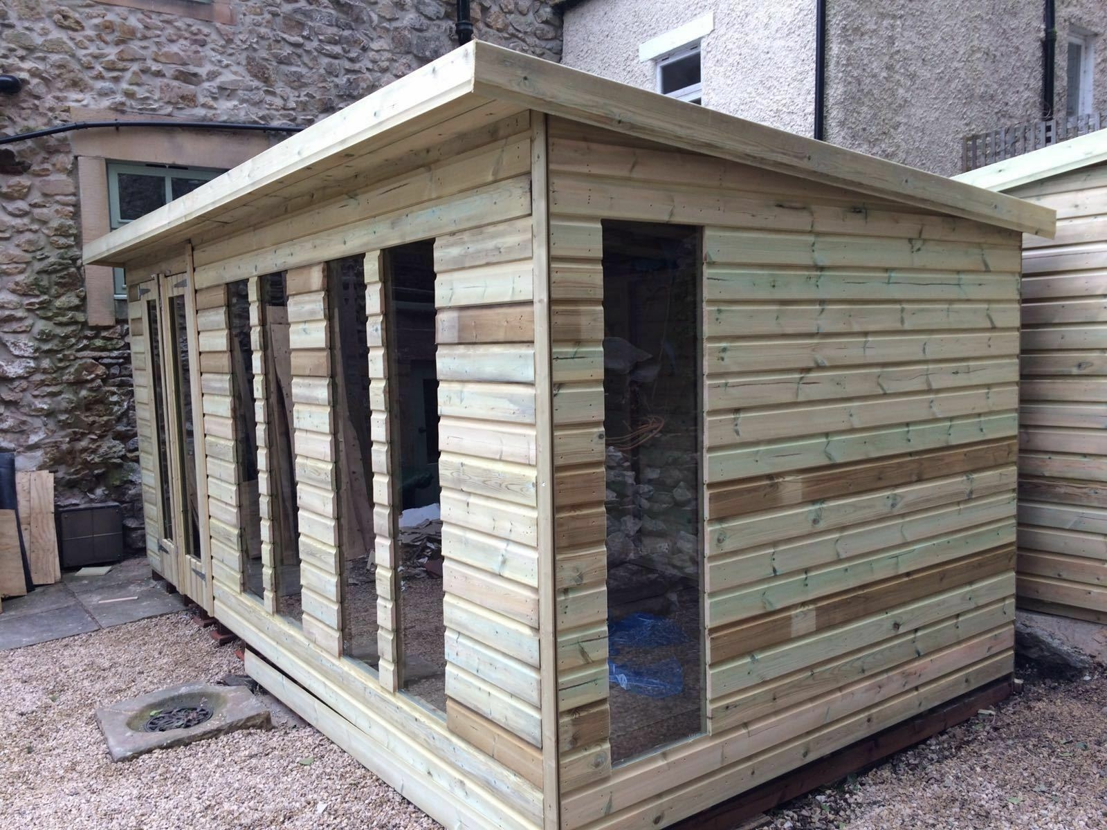 16 x 8ft Wooden Garden 19mm Ultimate Tanalised Summerhouse With 2ft Flat Roof