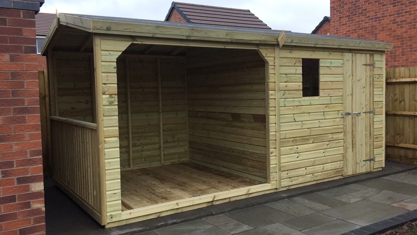 16 x 8ft Wooden Garden Shed Gazebo With Partition For Hot Tub Double Door