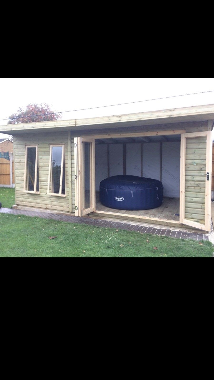 18 x 10ft Tanalised Garden Summerhouse With 8ft Joinery Bifold Doors 2ft Canopy