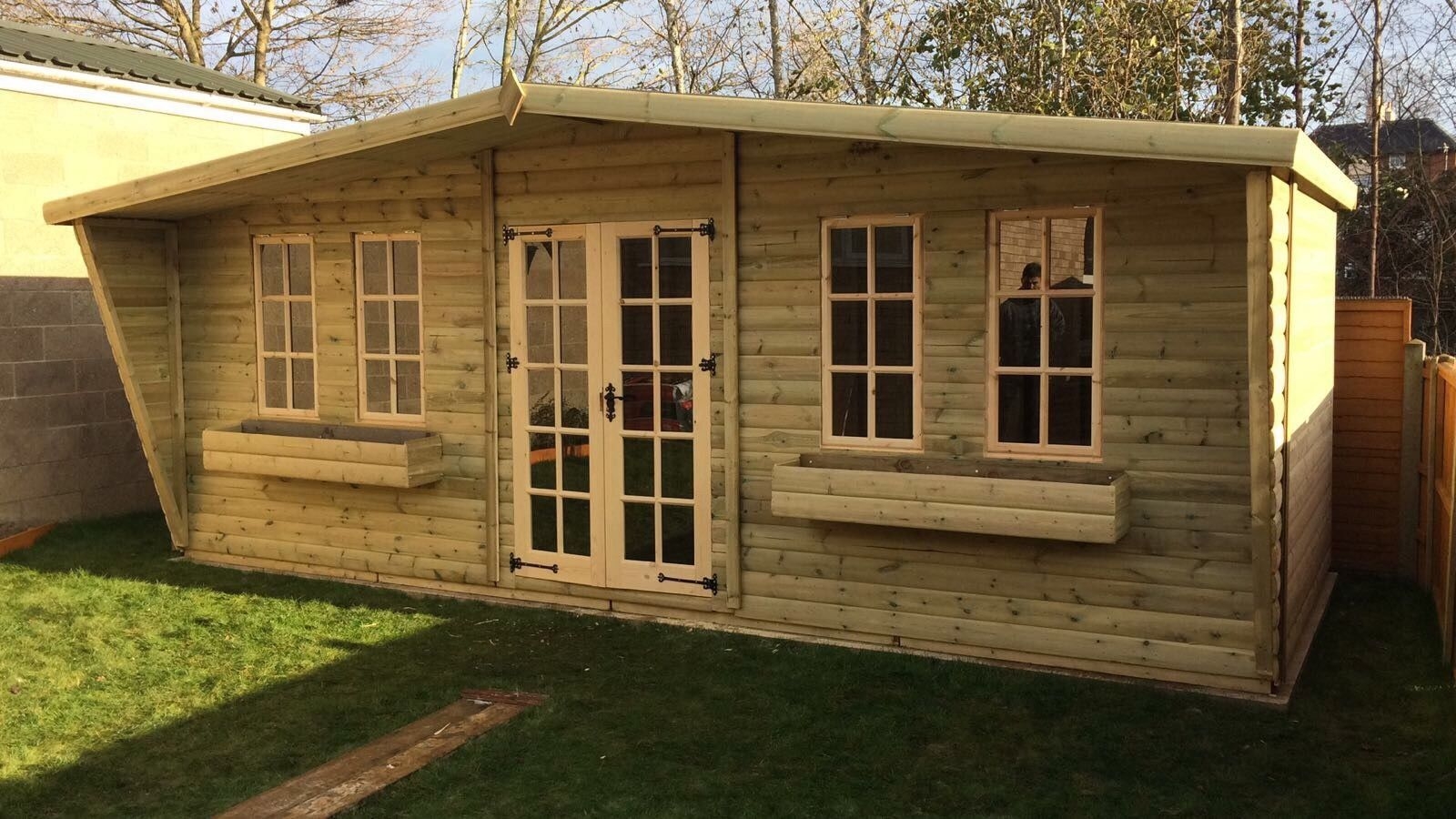 20 x 10ft Wooden Garden Summerhouse Tanalised Log Lap 2ft Canopy Tapered Gabled Roof