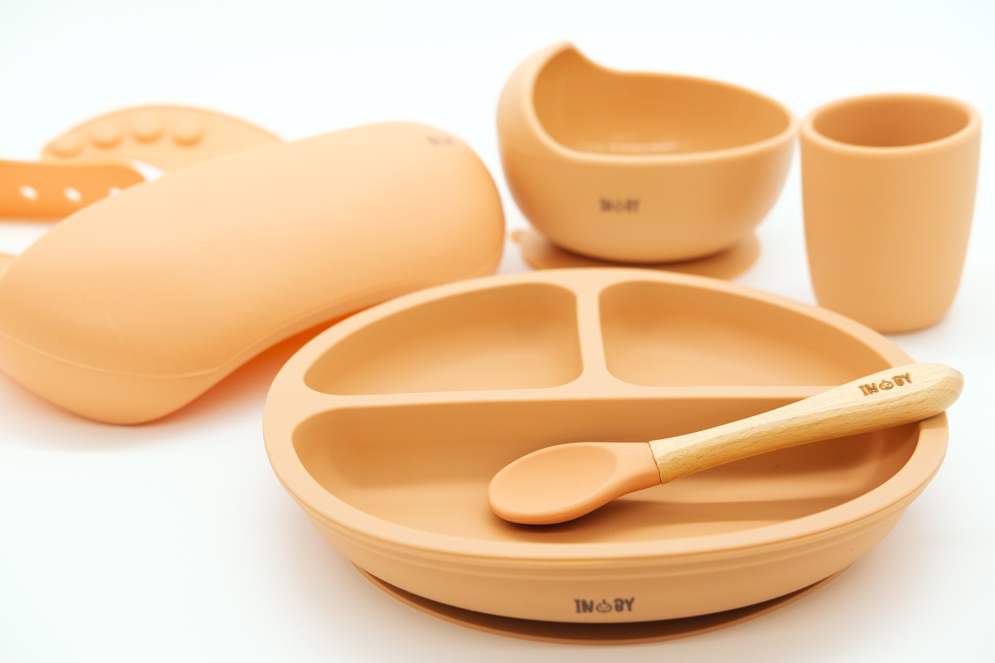 Baby Weaning Set | Silicone Weaning Kit | Buy Online | UK | Inoby Apricot