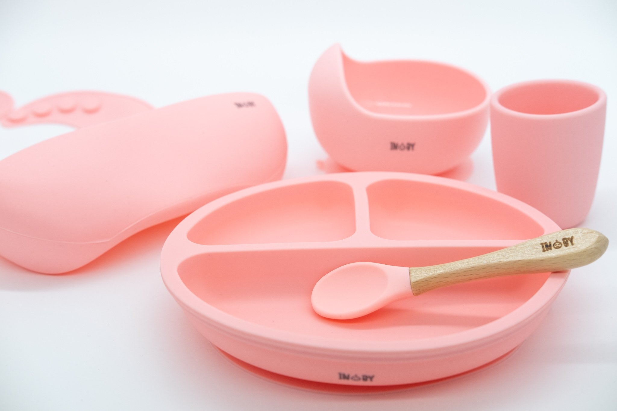 Baby Weaning Set | Silicone Weaning Kit | Buy Online | UK | Inoby Bubblegum Pink