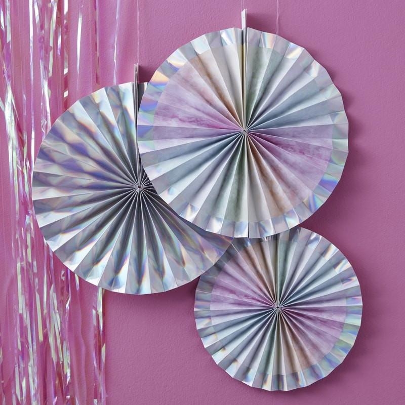 Ginger Ray – Iridescent Hanging Fan Decorations – Blue – Party Supplies