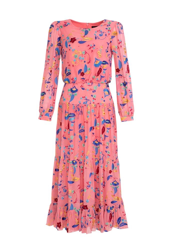 Saloni London – Isabel Dress in Rose Holi Vines – Rose – UK 12 – Silk