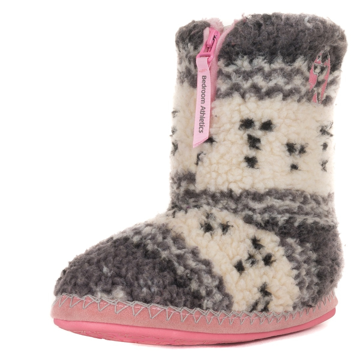 Jessica Fairaisle Sherpa Slipper Boots – Small – Grey / Soft Pink – Women’s – Bedroom Athletics