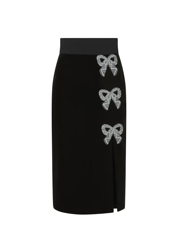 Kirsten Velvet Embellished Bows Skirt – Black / UK 8