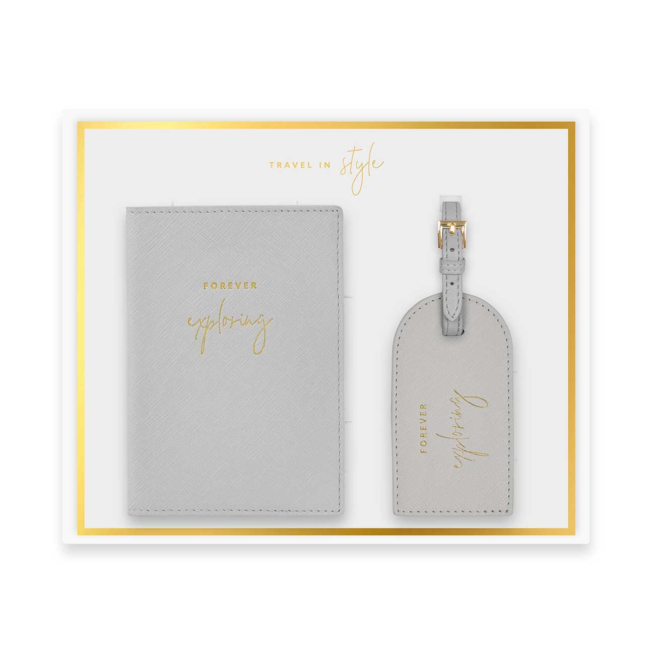 Katie Loxton Boxed Passport Holder And Luggage Tag Set Forever Exploring – Grey